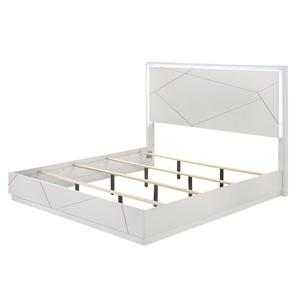 Esther - Queen Bed With LED - White / Silver, white, view 8