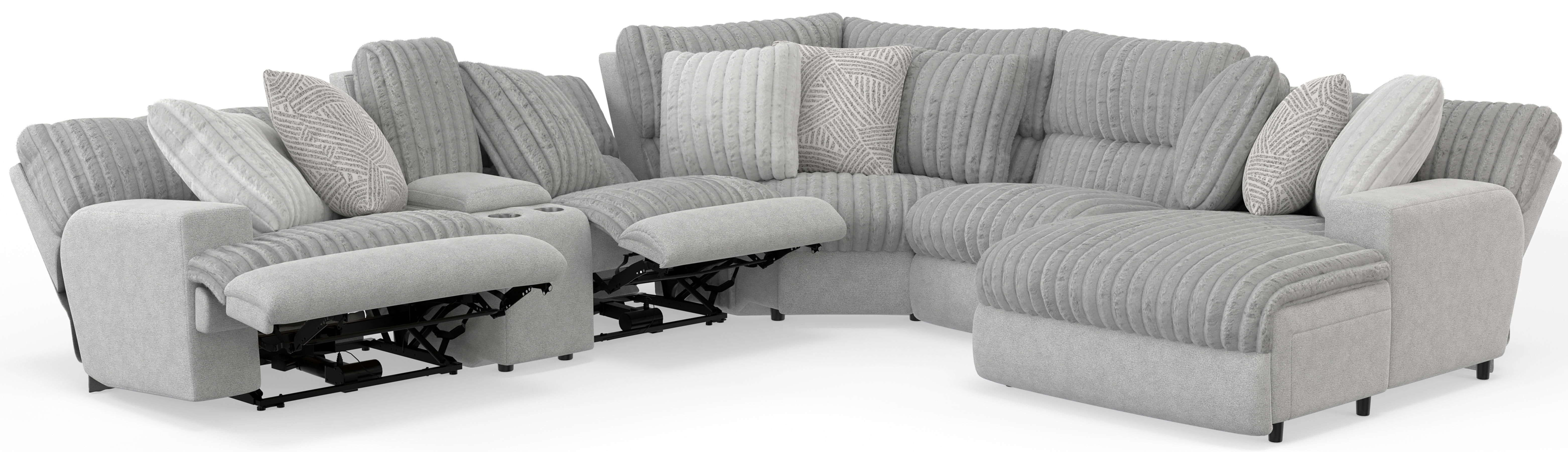 Abraxas - 6 Piece Power Reclining Sectional With Lay-Back Chaise And 2 Reclining Seats (RSF Chaise) - Moonstruck