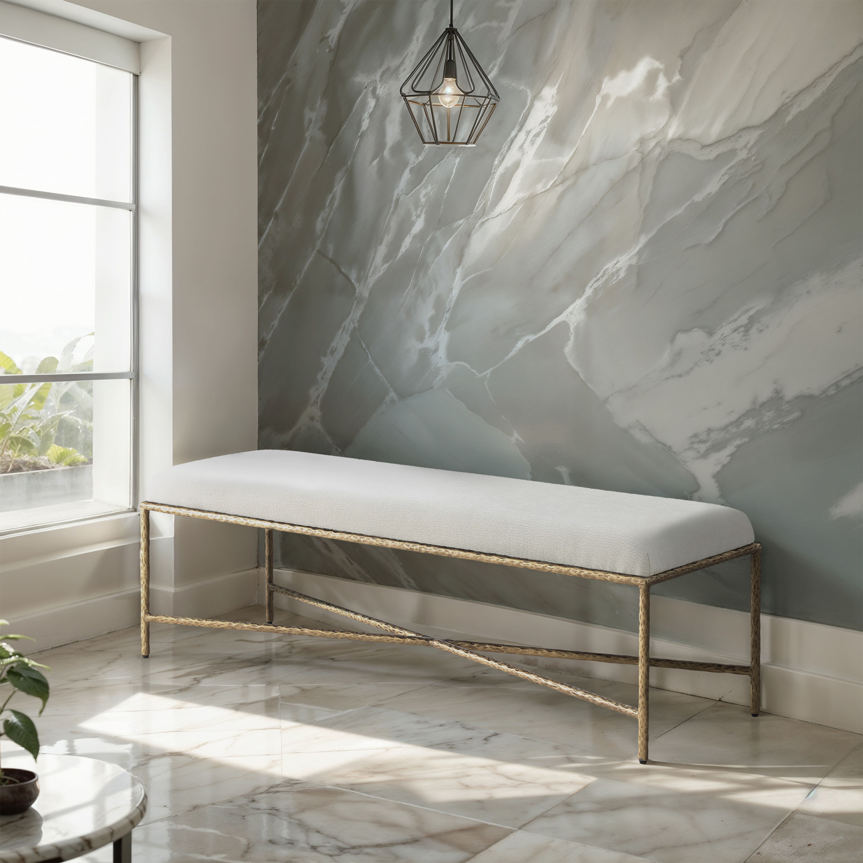 Valley - 54" Bench With Gold Frame - Cream