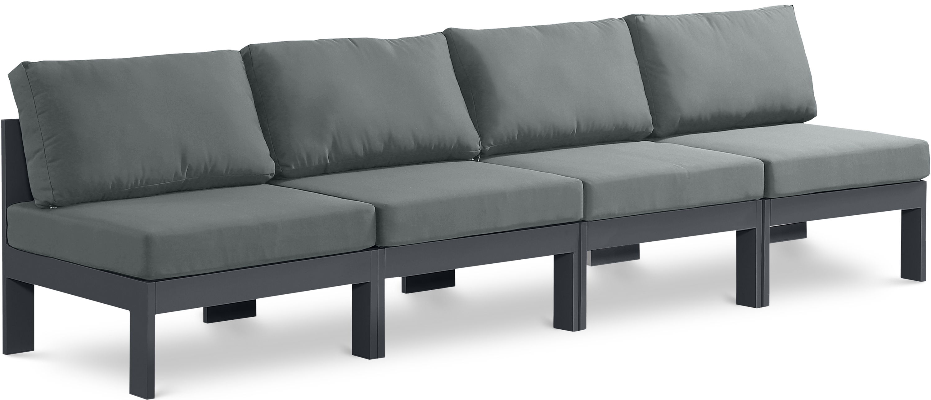Nizuc - Outdoor Patio 4 Seat Armless Modular Sofa With Gray Frame - Gray