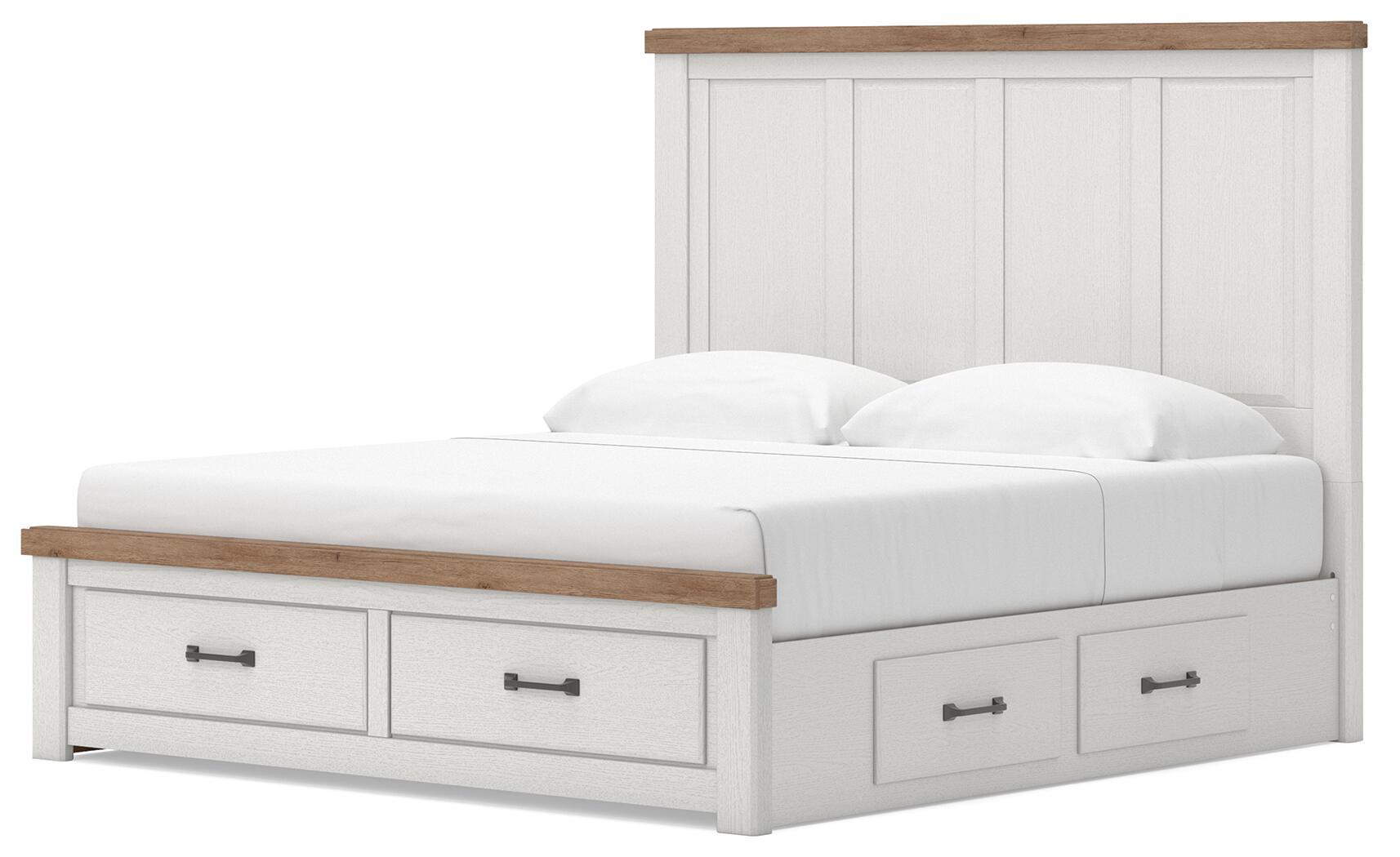 Ashley Furniture Savonport - King Panel Storage Bed With Storage Footboard And 2 Under Bed Storage Units - White / Brown - Image 7