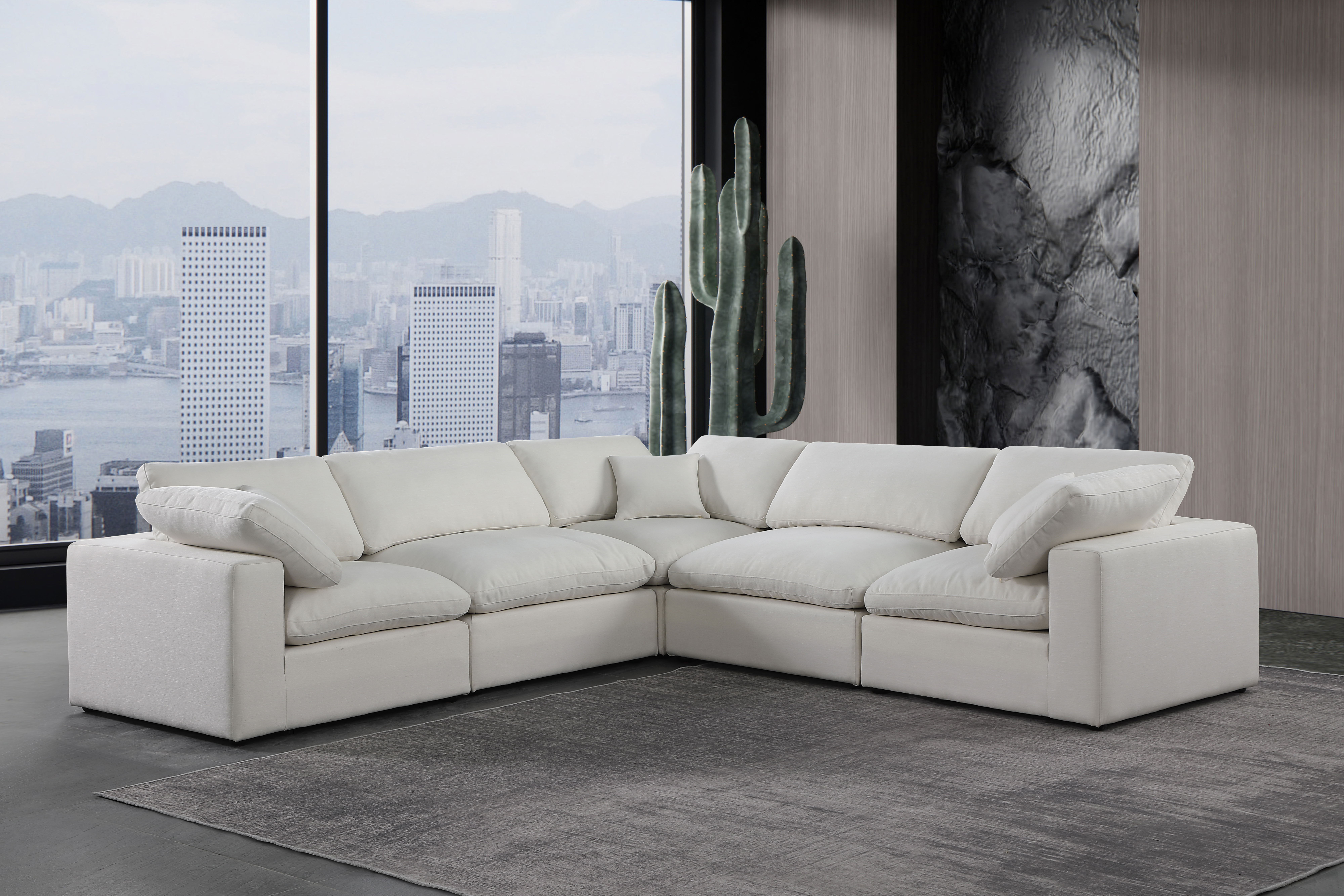 Comfy - 5 Piece Linen Modular Corner Sectional - Light Gray