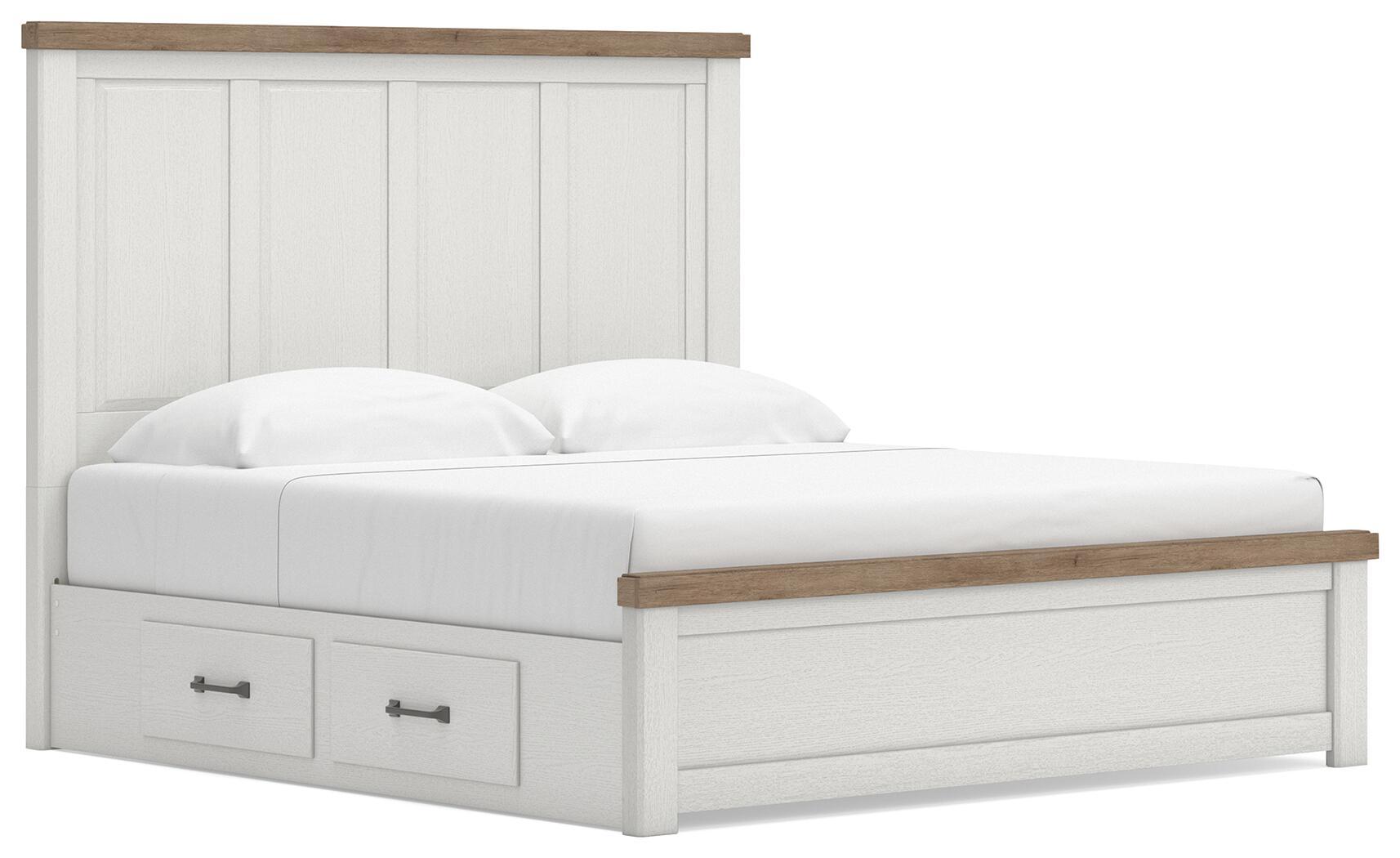 Savonport - King Panel Bed With Under Bed Storage Unit - White / Brown