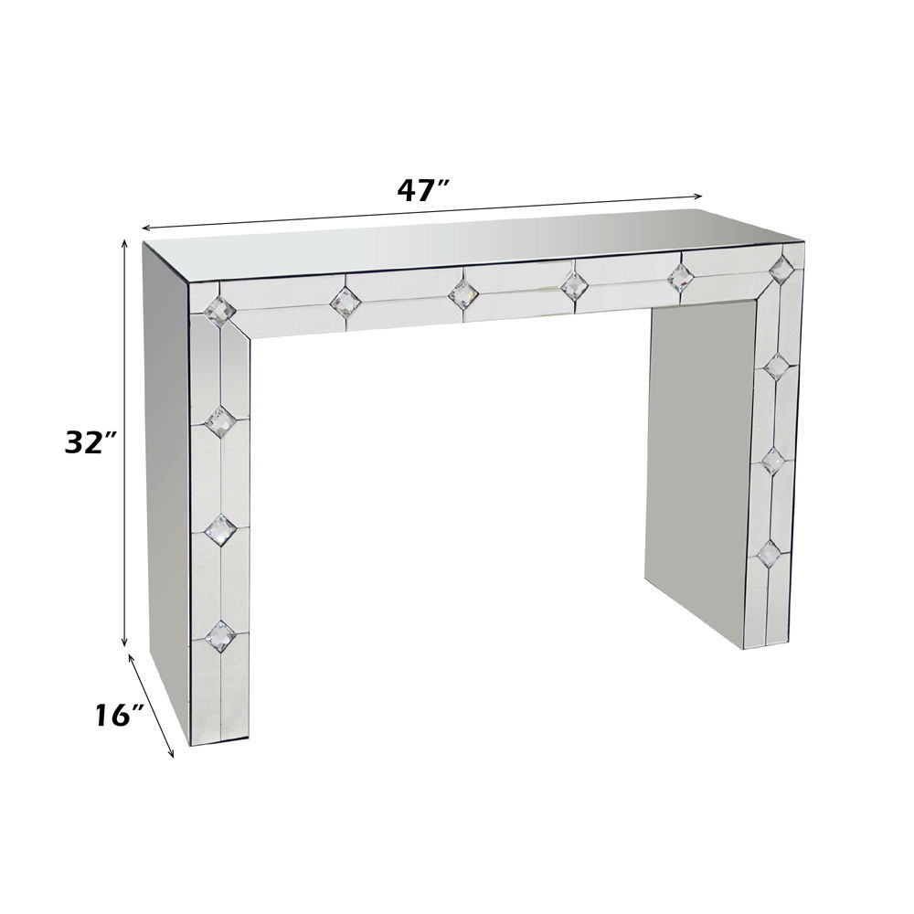 Hessa - Console Table - Mirrored & Faux Rhinestone, silver, view 4