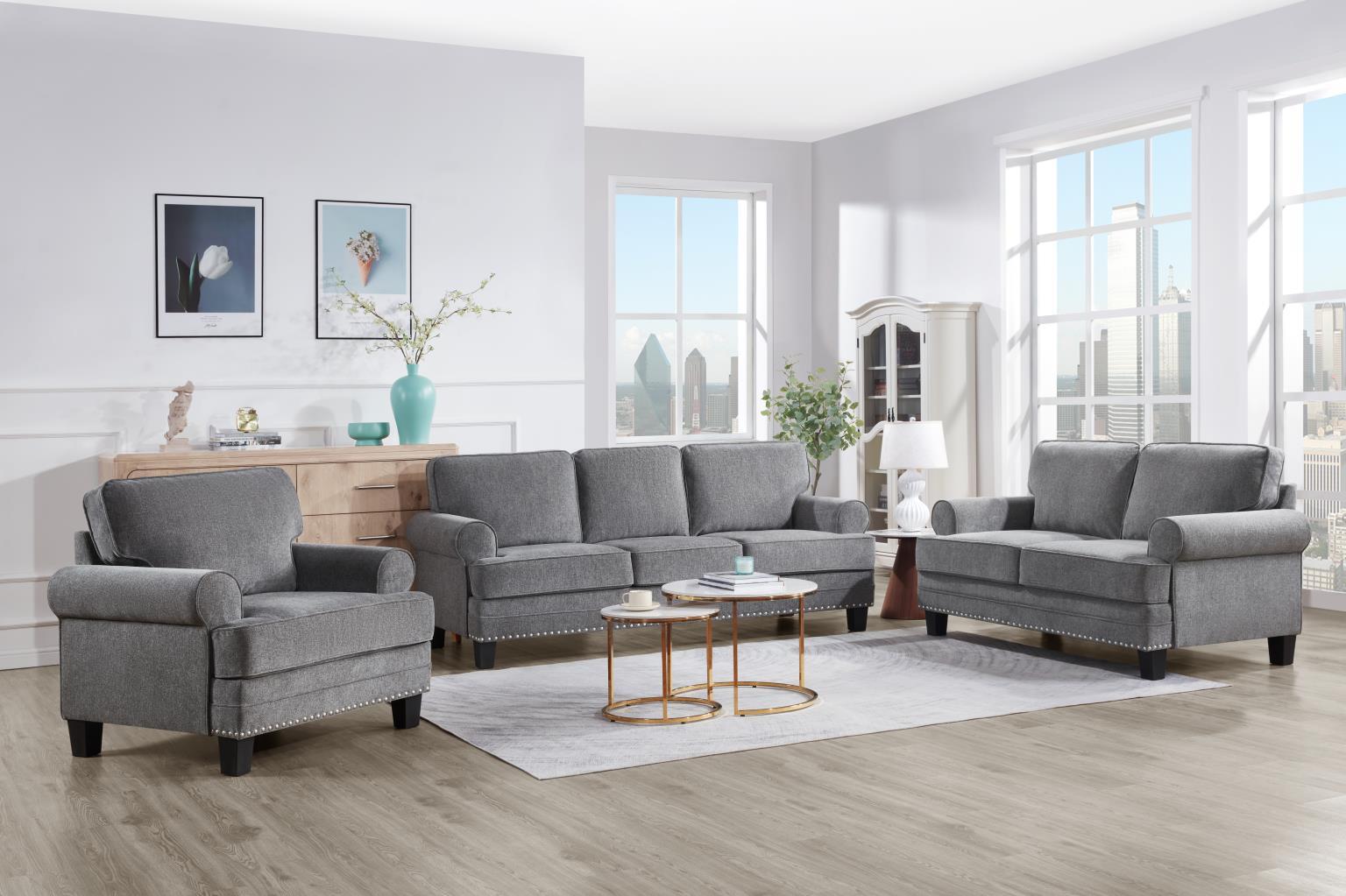 U410 - 3 Piece Living Room Set (Sofa, Loveseat, Chair) - Gray