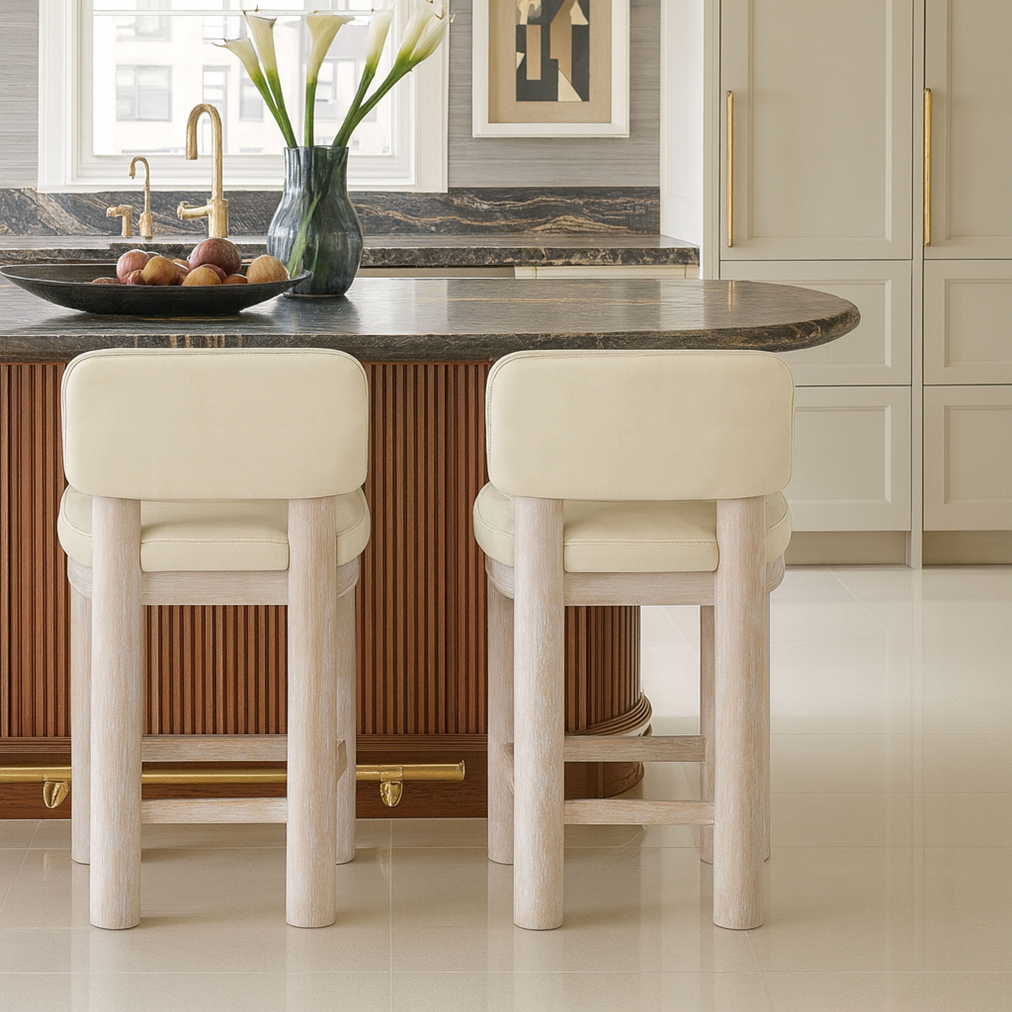 Paloma - Vegan Leather Upholstered Counter Stool (Set of 2) - Cream / Rich Natural