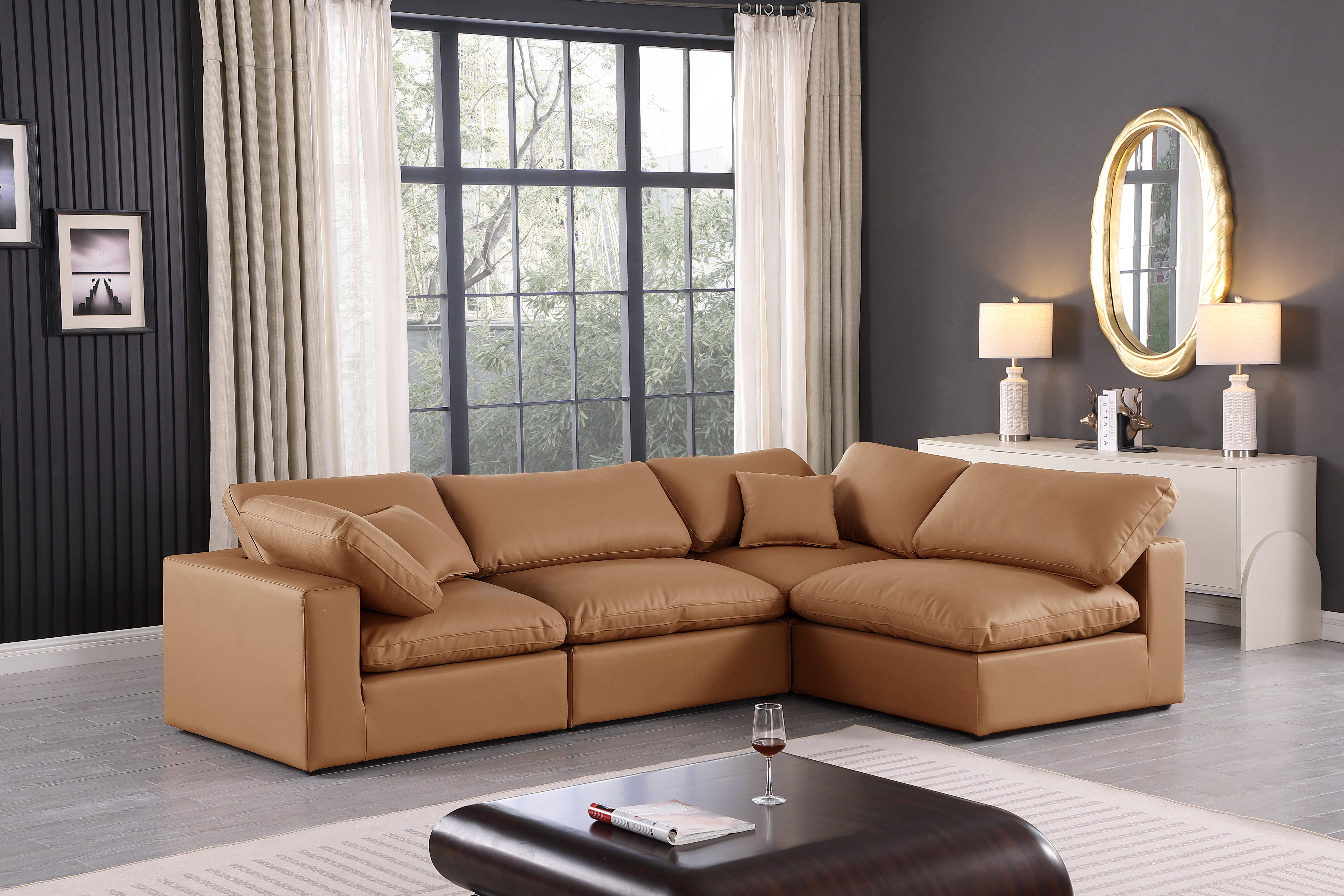 Comfy - 4 Piece Faux Leather Modular Armless Sectional - Cognac