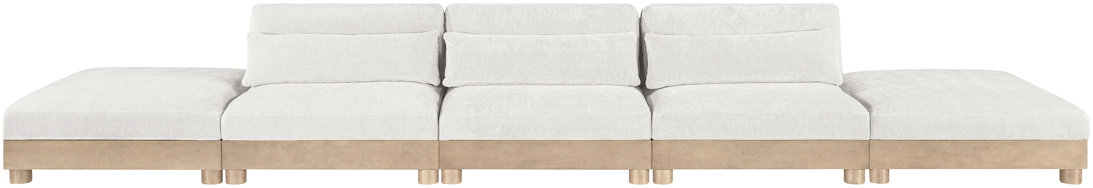Turin - 200" Chenille Fabric Upholstered 5 Piece Modular Sofa - Cream / Natural Oak