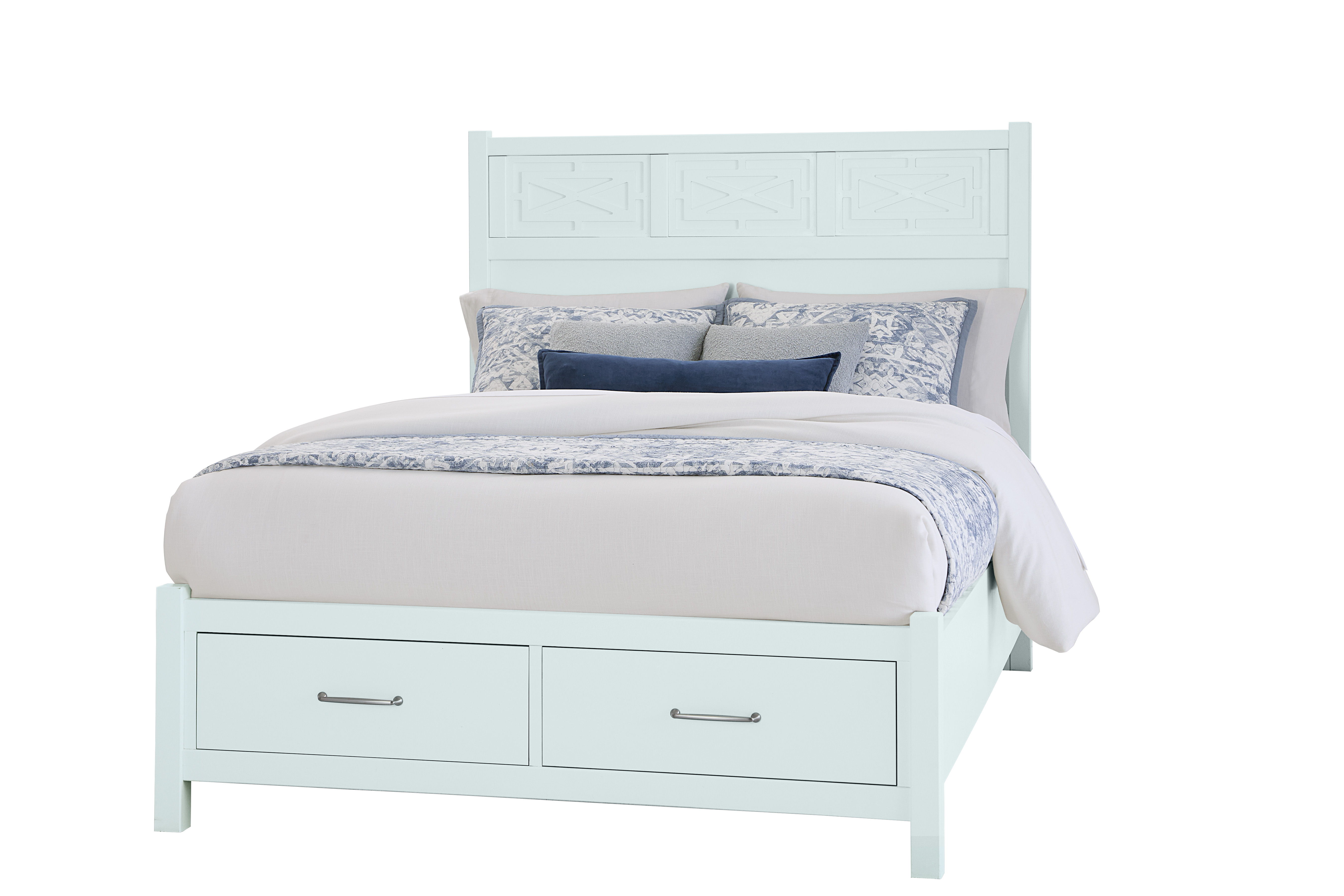 Vaughan-Bassett Tide & Timber - Queen - Fretwork Panel Storage Bed - Blue Maple