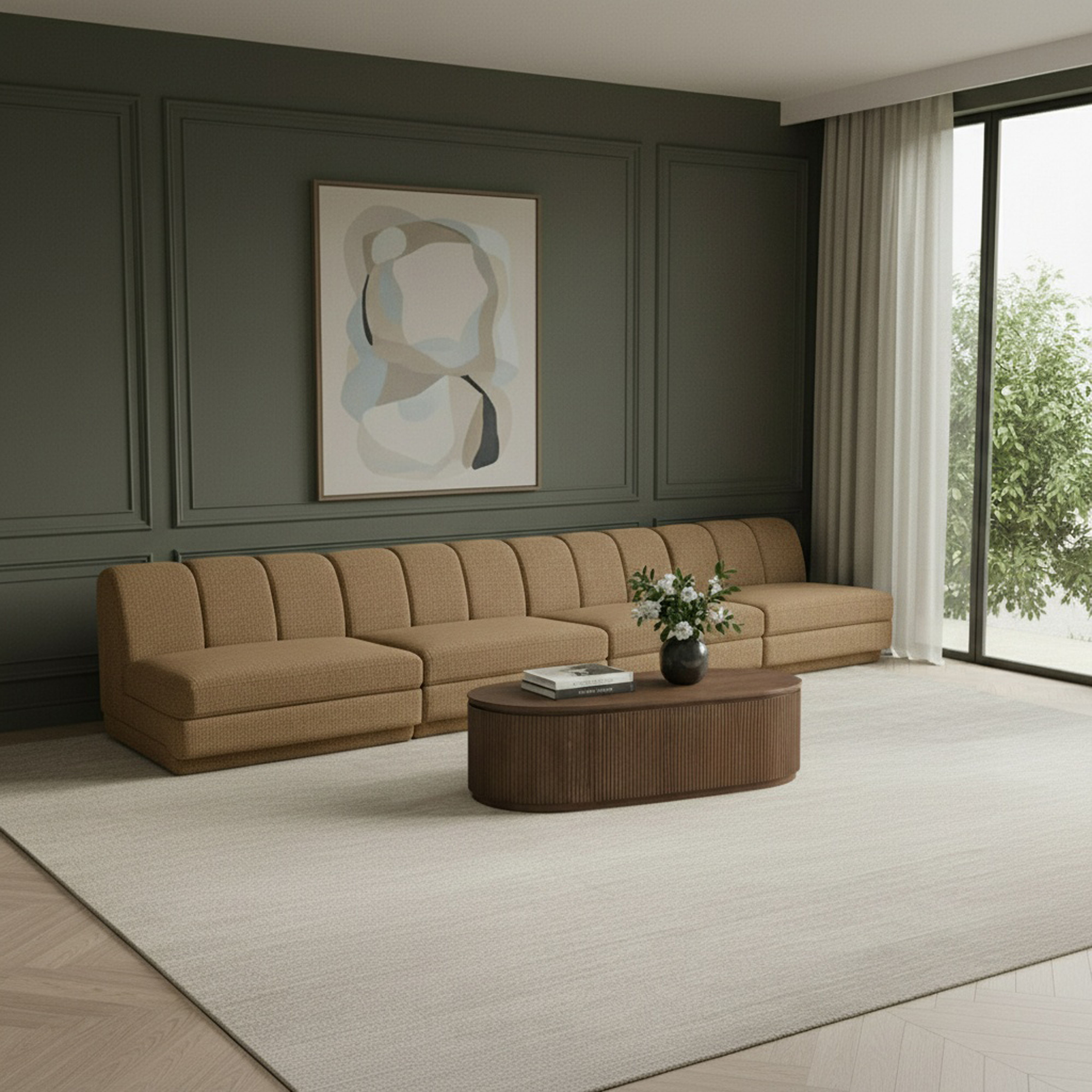 Modari - 160" Fabric Upholstered 4 Piece Modular Sofa - Brown