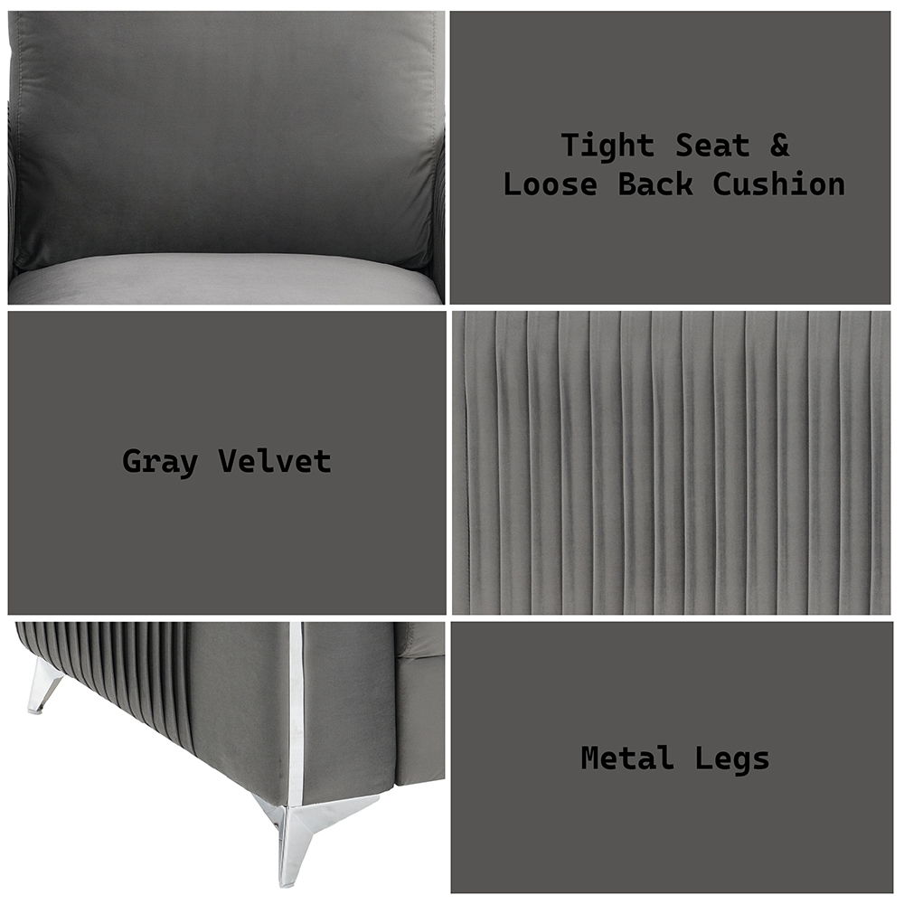 Wenona - Loveseat - Gray Velvet, gray, view 4