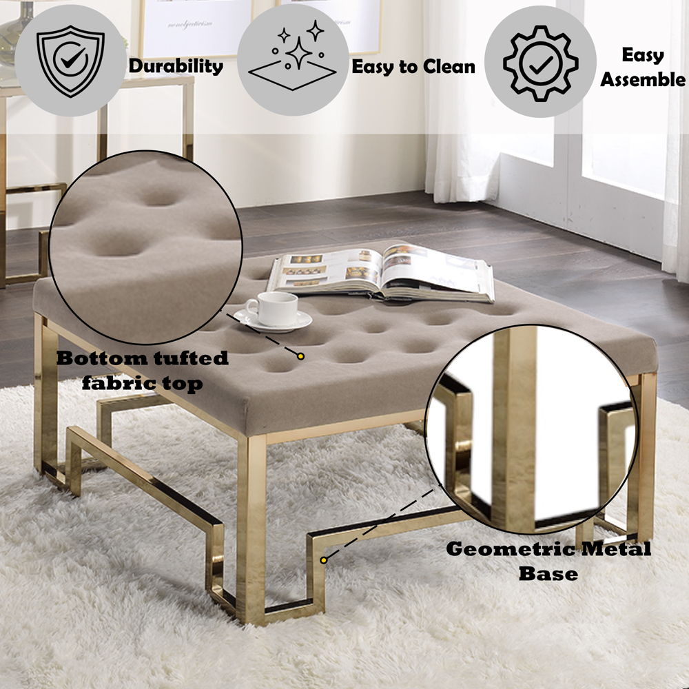 Damien - Cocktail Ottoman - Beige Fabric & Champagne, beige, view 3