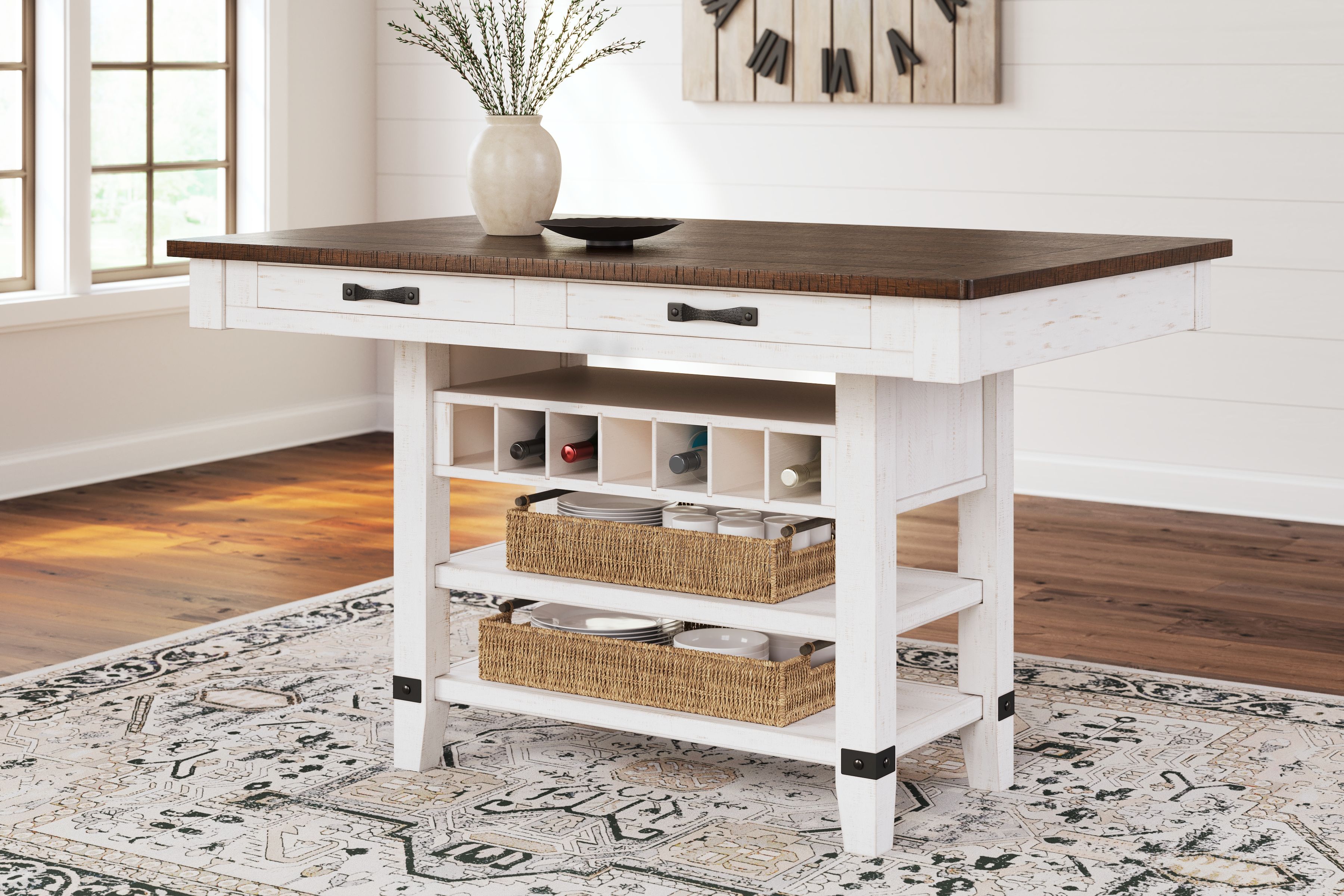 Ashley Furniture Valebeck - Rect Dining Room Counter Table With Wine Rack - White / Brown - Image 2