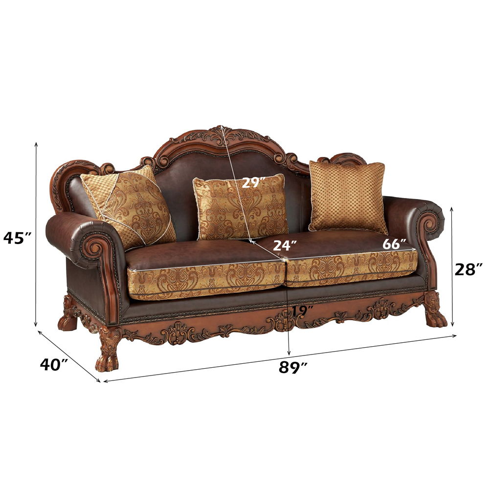 Dresden - Sofa With 3 Pillows - Brown Synthetic Leather & Chenille, Cherry Oak, dark brown, view 5