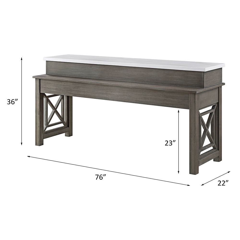 Wandella - 4 Piece Counter Height Table Set With USB - Beige Fabric, Marble Top & Weathered Gray, gray, view 7