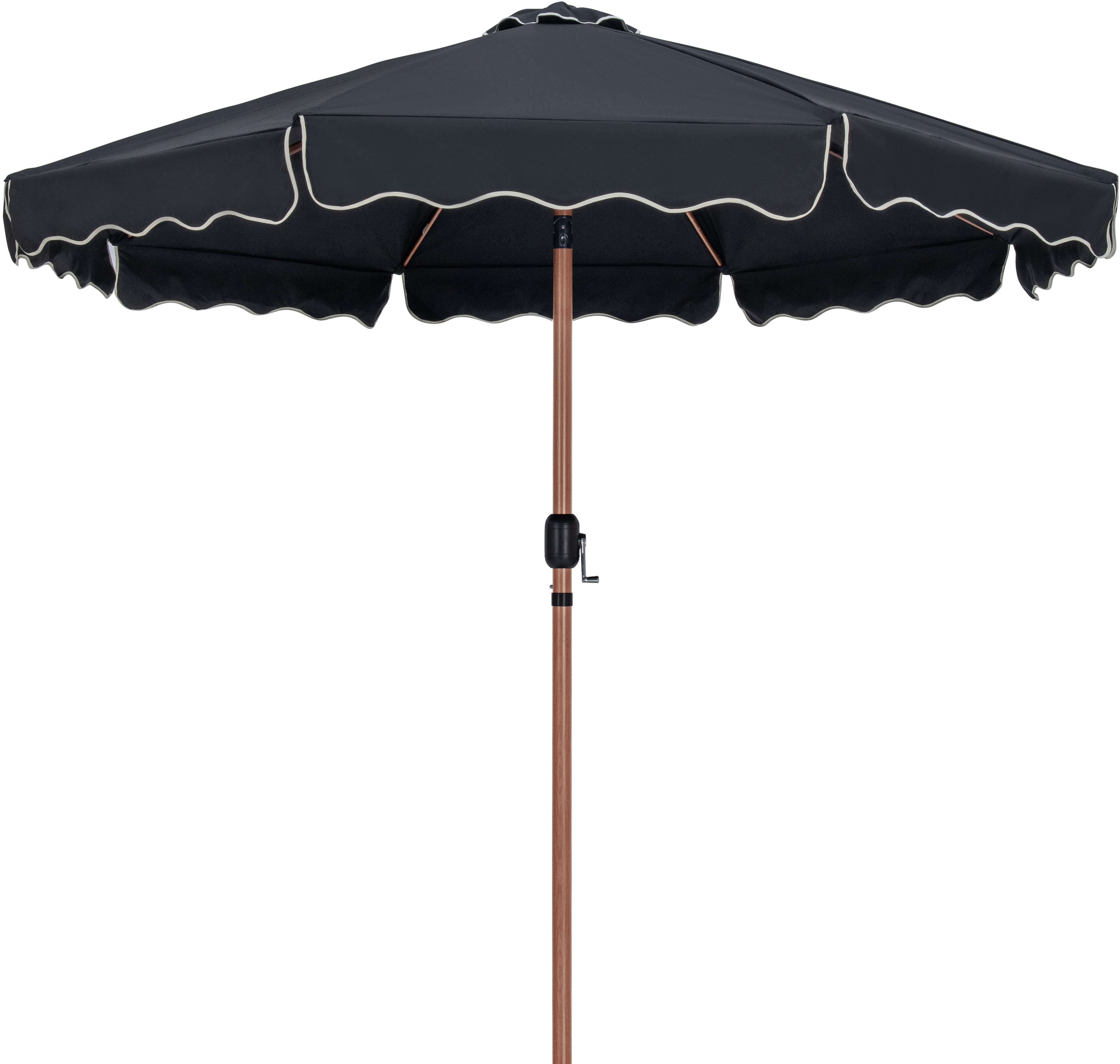 Amalfi - With Cream Piping Aluminum Patio Umbrella With White Base / Teak Pole - Black