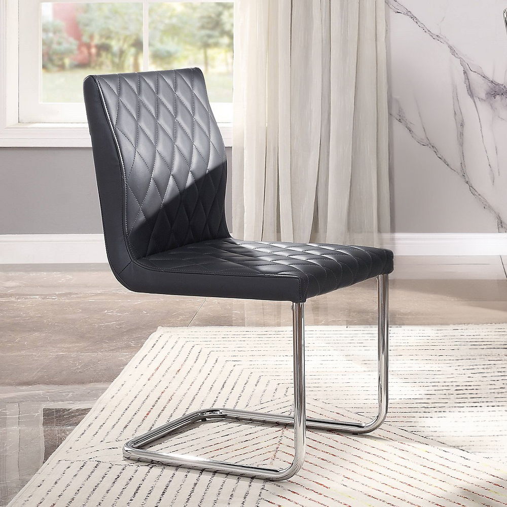 Ansonia - Side Chair (Set of 2) - Gray Synthetic Leather & Chrome, black, view 4