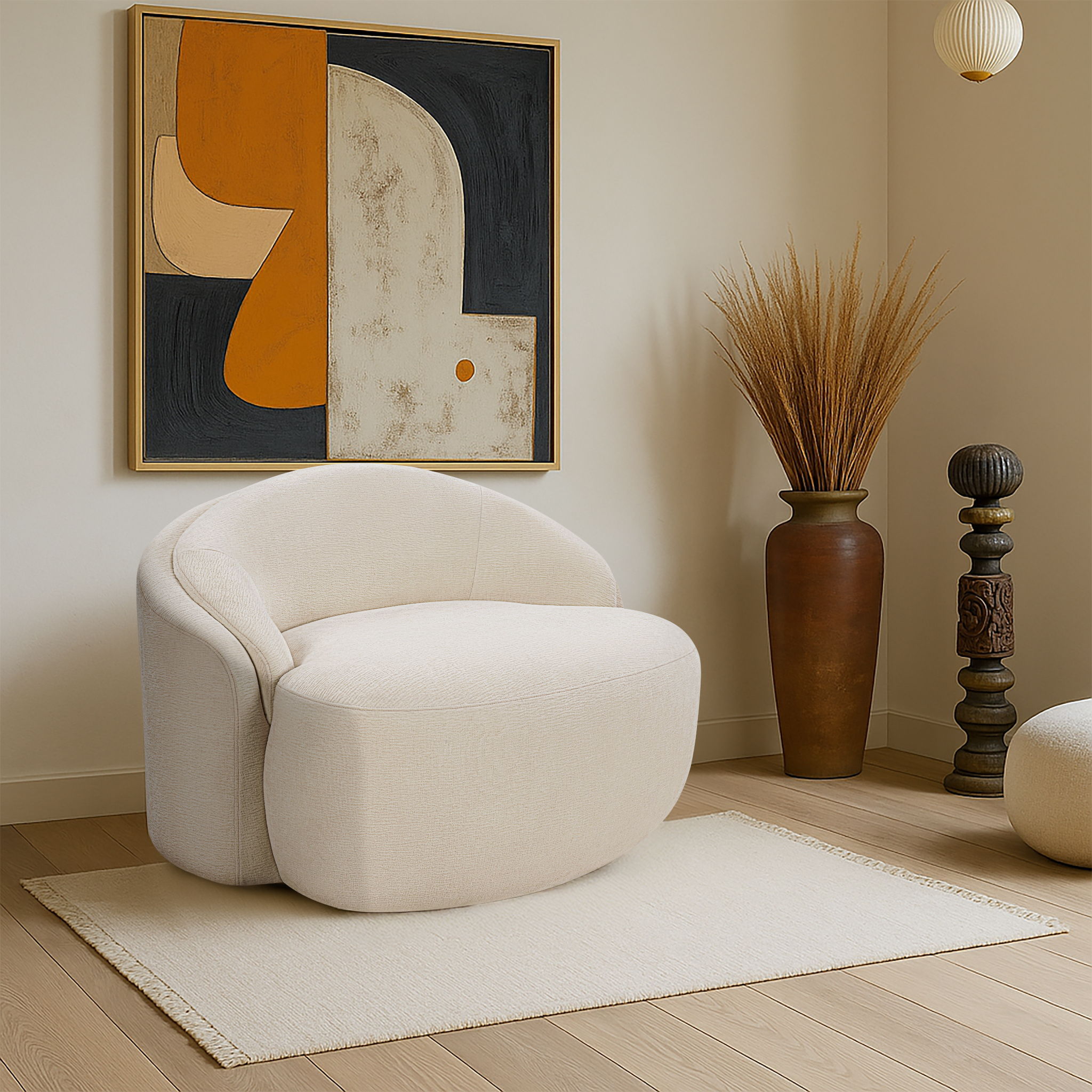 Caspian - Chenille Fabric Upholstered Chair - Beige