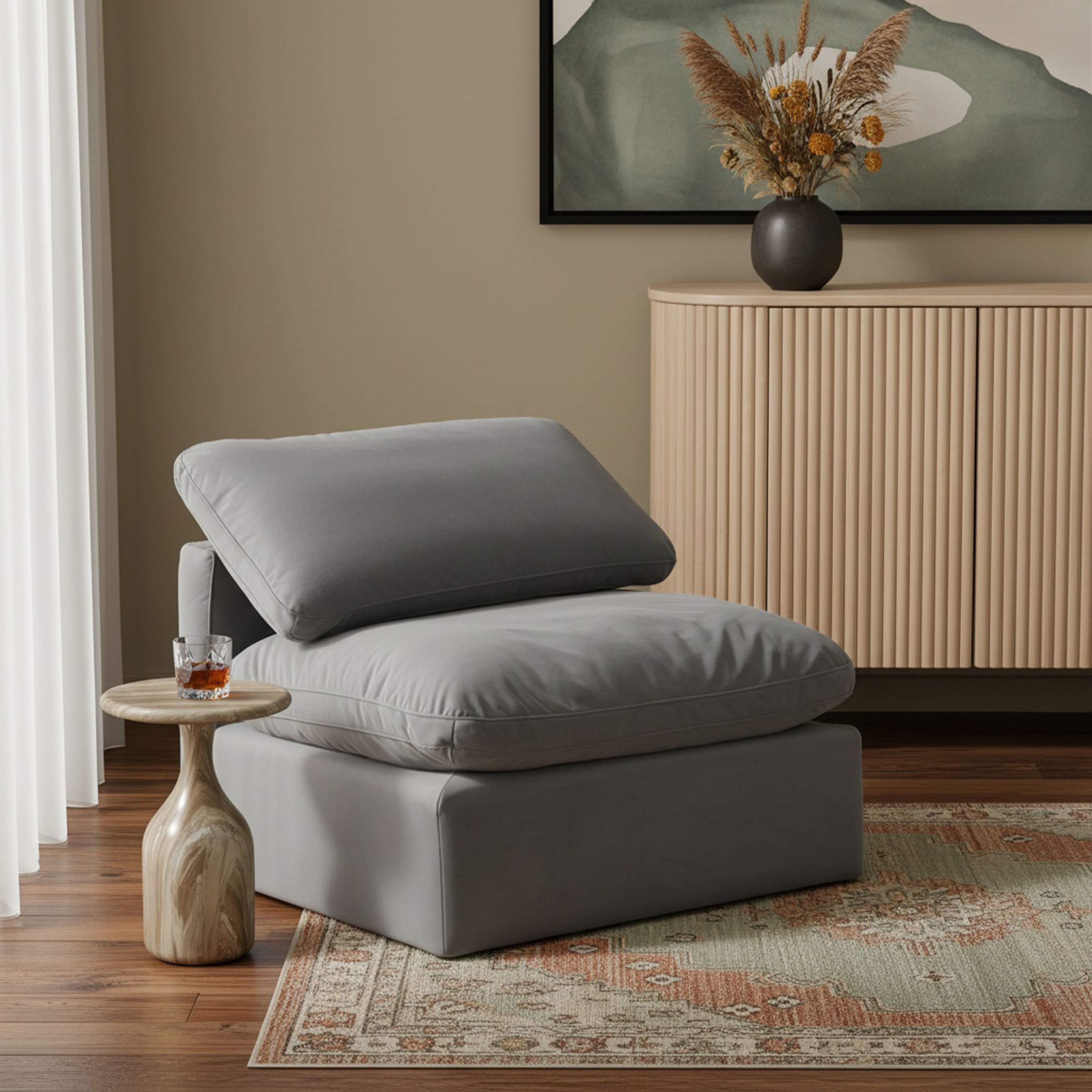 Indulge - Velvet Armless Chair - Gray