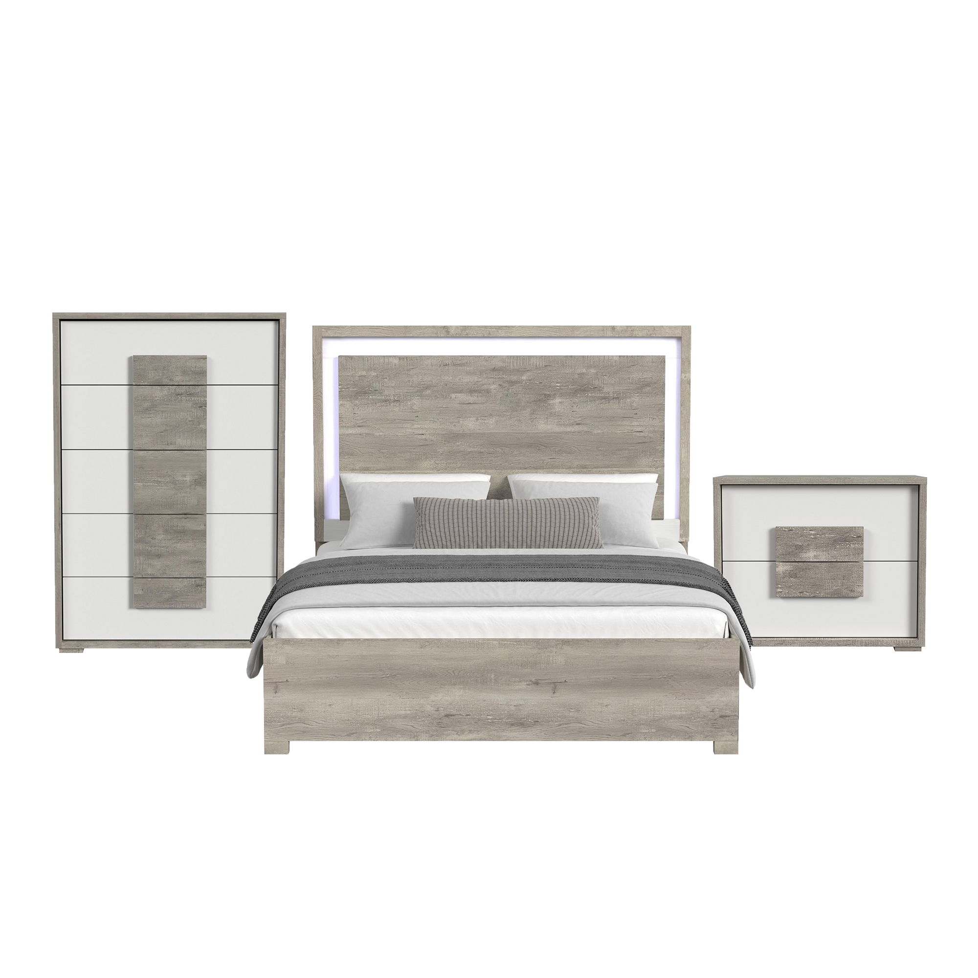 King · 3 Pc · Bedroom Set With LED