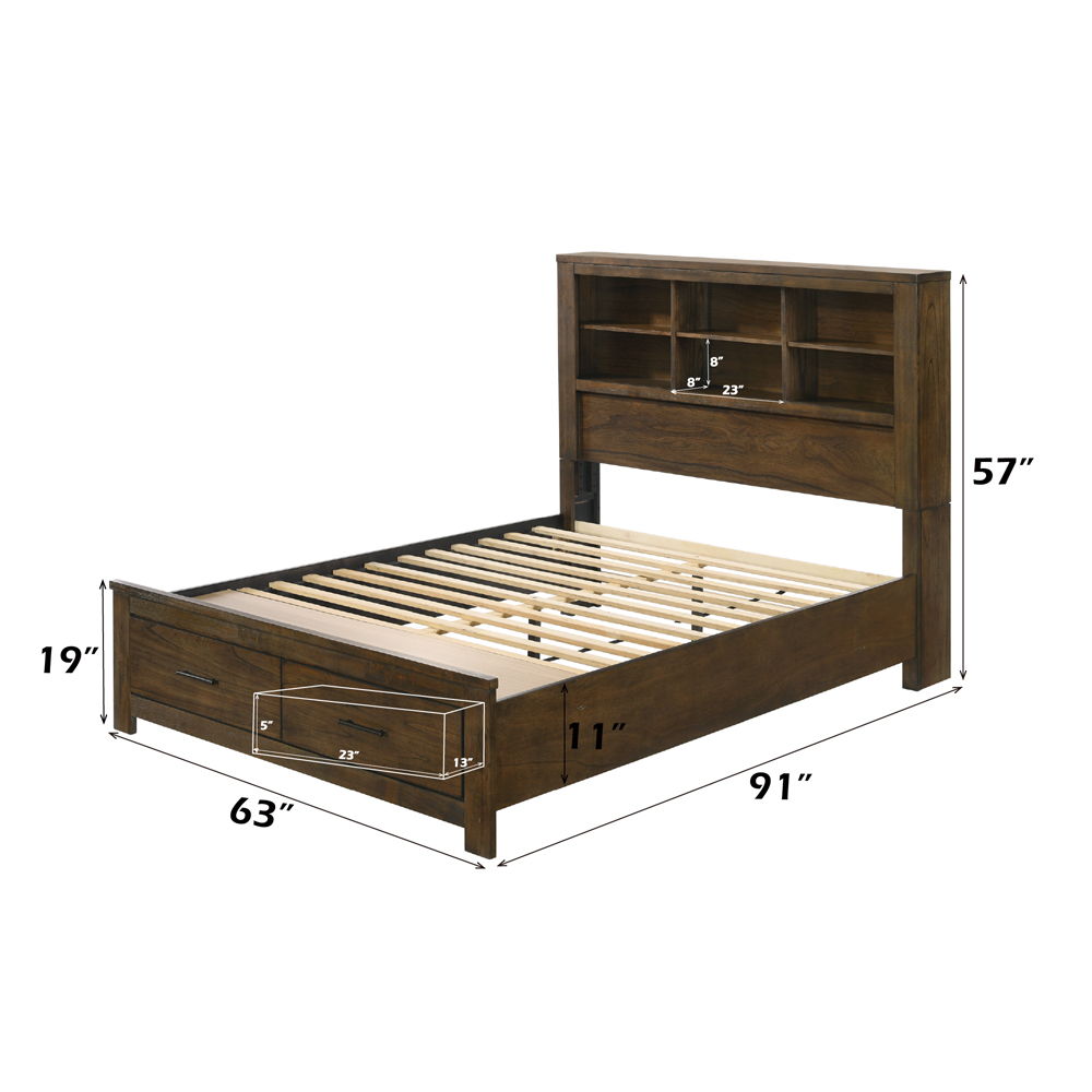 Merrilee II - Queen Bed With Storage - Oak, dark brown, view 7