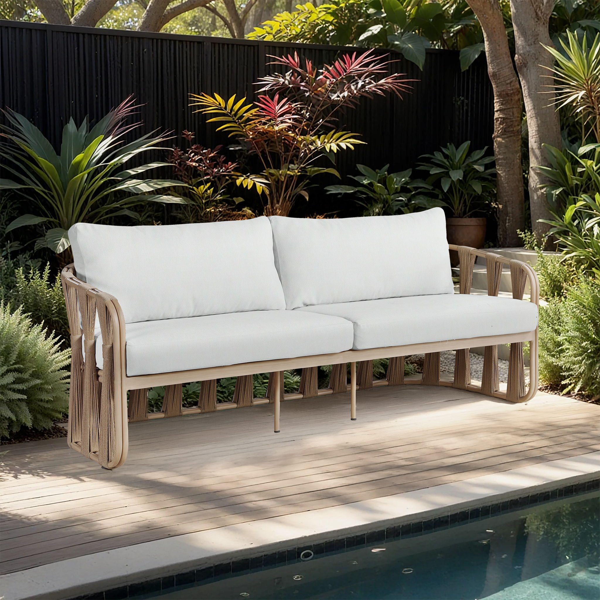San Pietro - Resilient Waterproof Fabric 90.5" Upholstered Outdoor Patio Sofa - Cream
