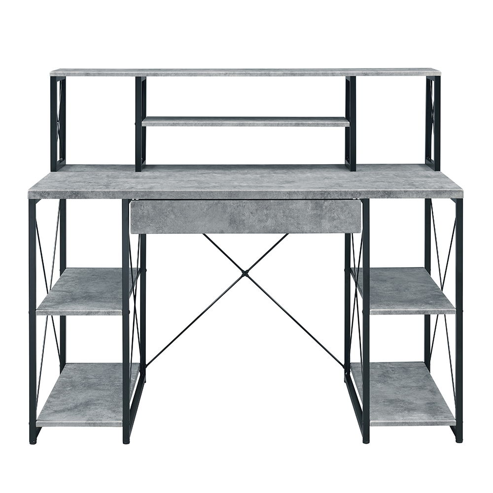 Amiel - Writing Desk - Faux Concrete & Black, gray, view 7