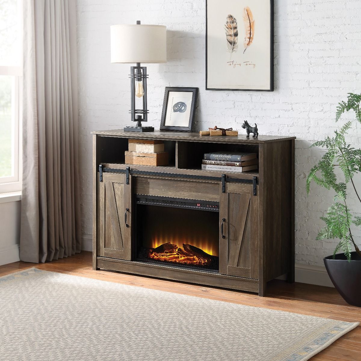 Tobias - 38" Fireplace - Rustic Oak, light brown