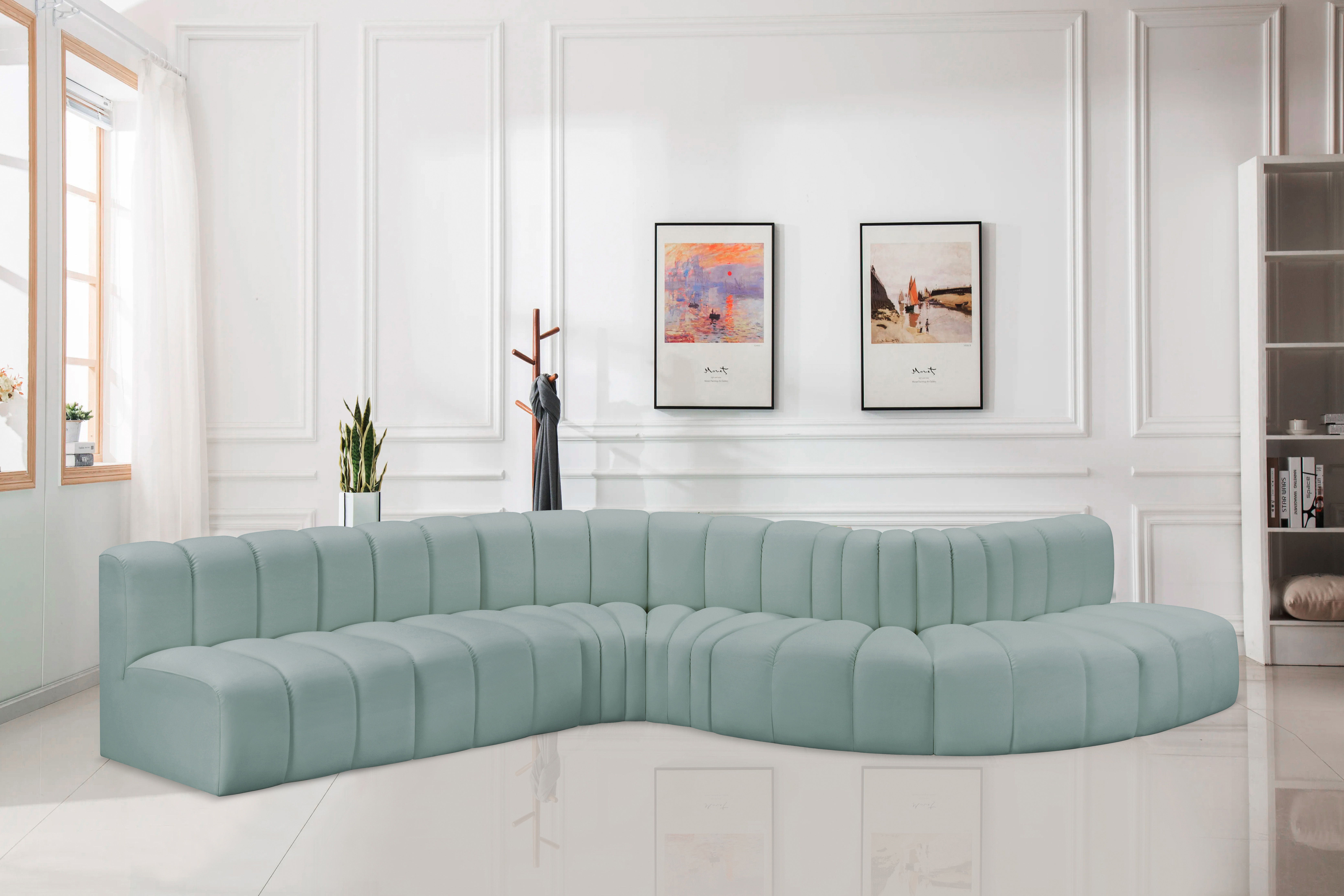 Arc - Faux Leather 7 Piece Modular Sofa - Mint Green