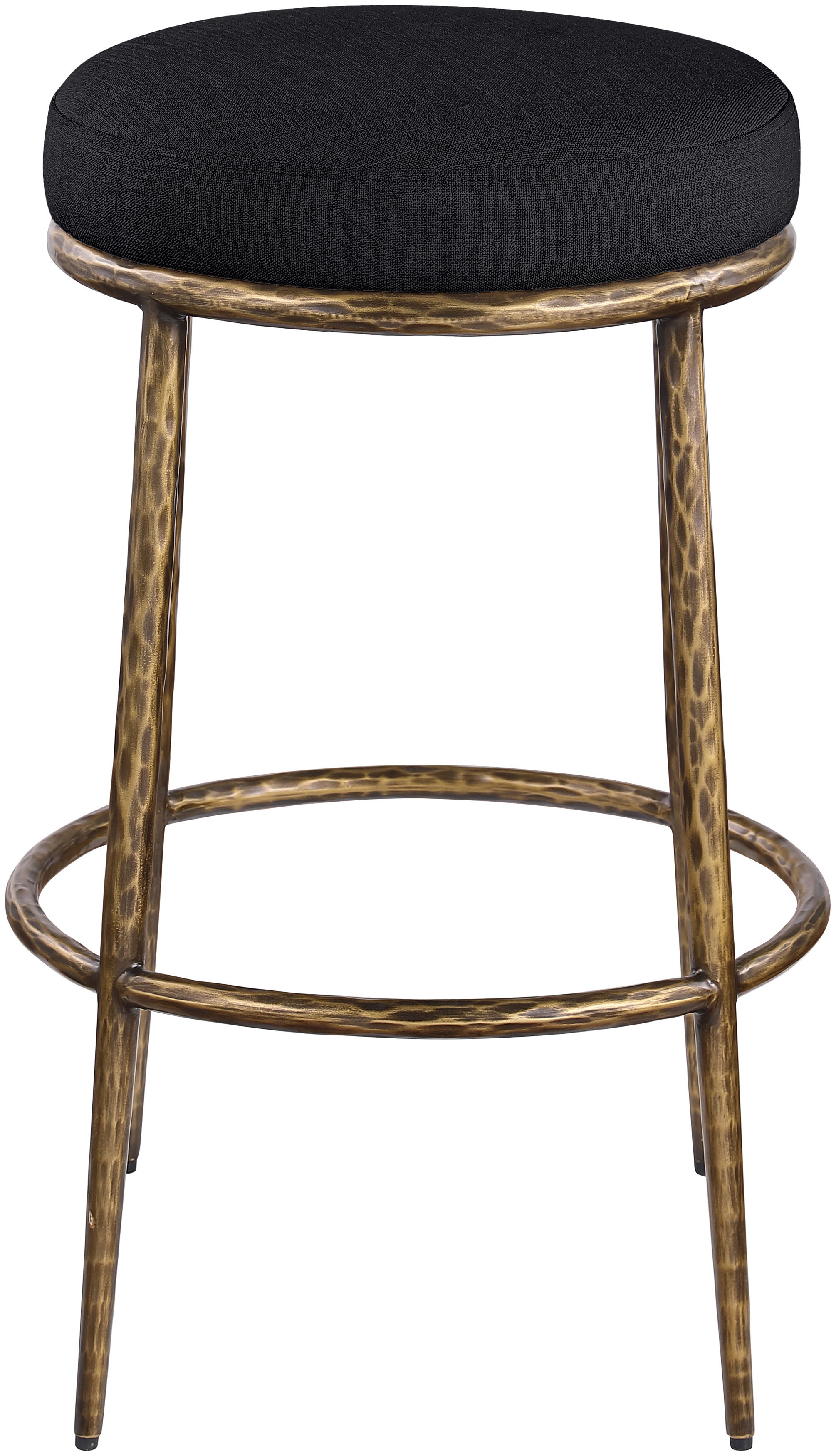 Ferro - Performance Fabric Upholstered Backless Bar Stool - Black / Antique Brass