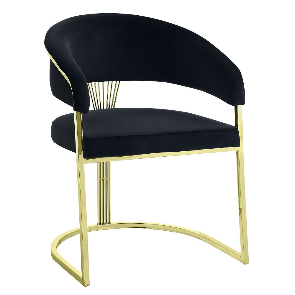 Fallon - Side Chair - Black Velvet & Mirrored Gold, black