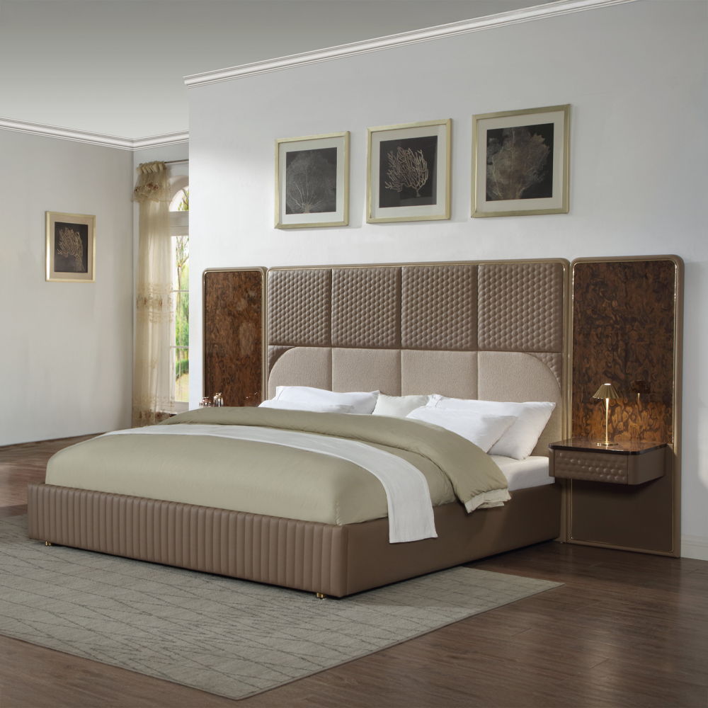 Marcelino - Eastern King Bed - Brown & Beige, light brown, view 4