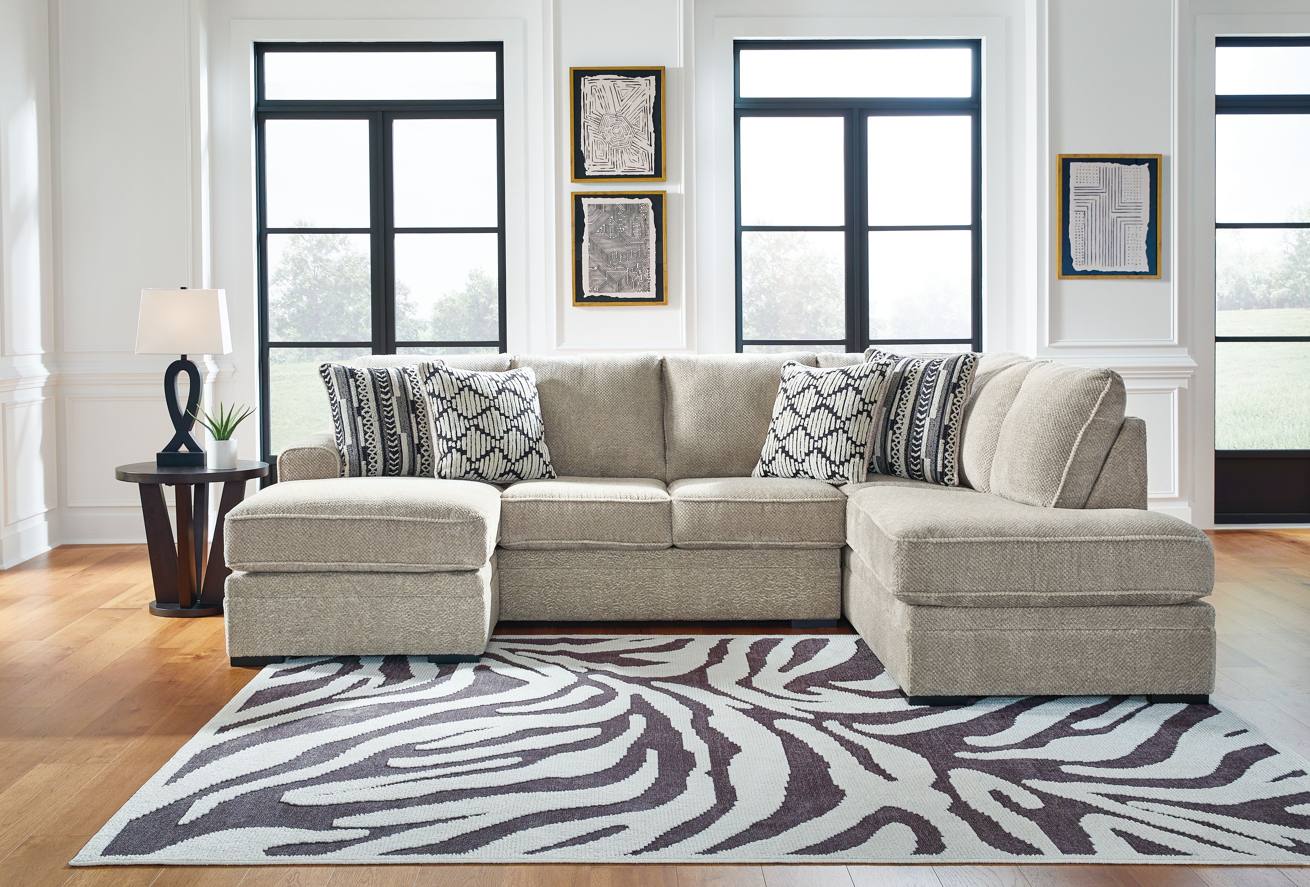 Ashley Furniture Calnita - 3 Pc. - 2-Piece Sectional With Raf Corner Chaise, Oversized Swivel Accent Chair - Sisal - Image 2