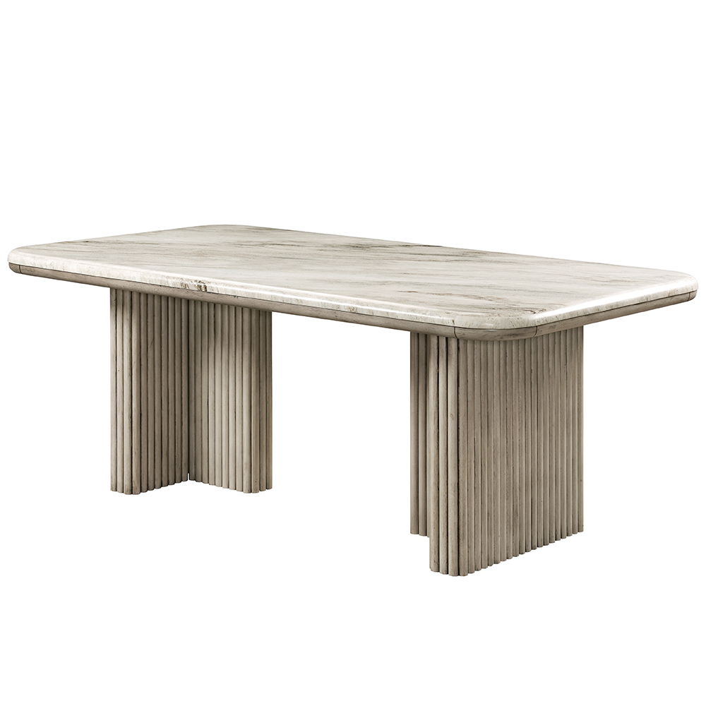 Charity - Dining Table - Natural Marble Top & Gray Oak, beige