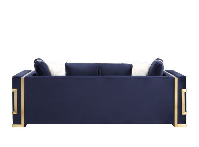 Virrux - Sofa With 6 Pillows - Blue Velvet & Gold, blue, view 7