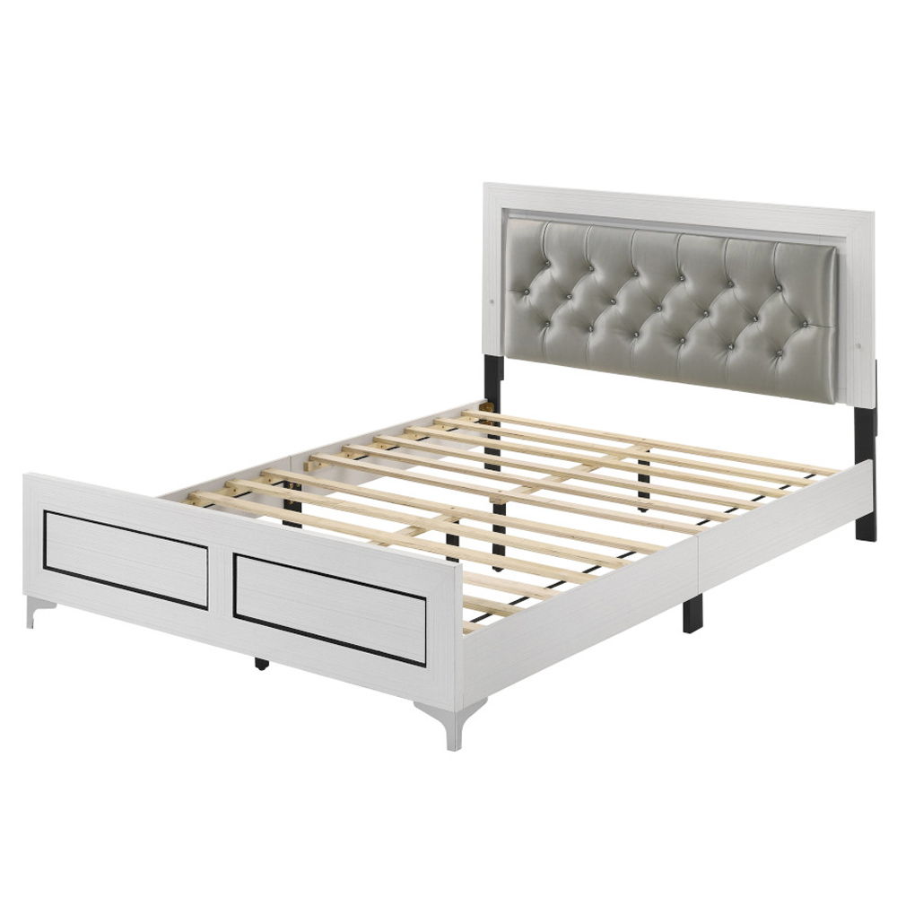 Casilda - Queen Bed With LED - Gray Synthetic Leather & White, white, view 4