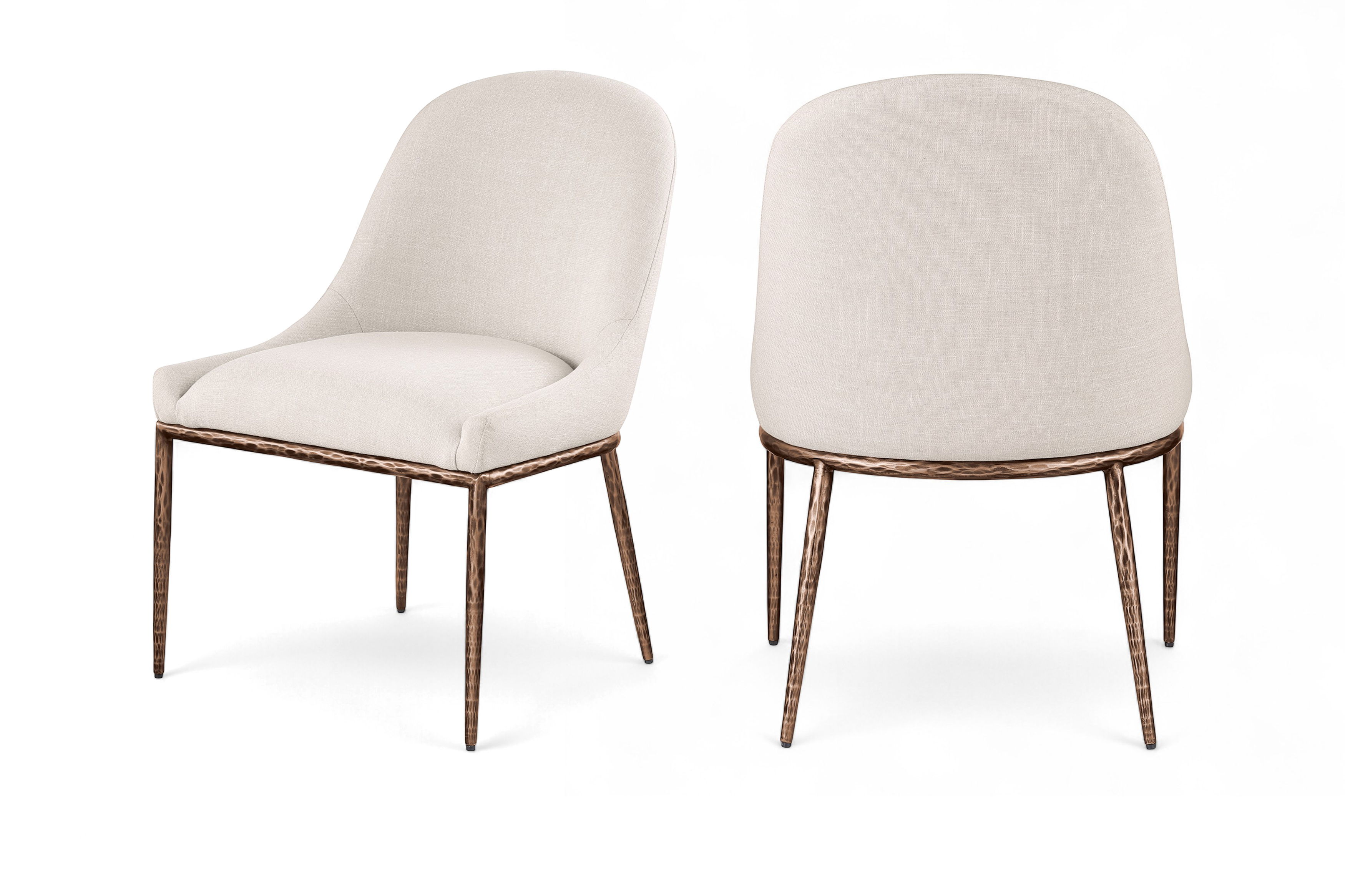 Ferro - Linen Textured Performance Fabric Upholstered Dining Side Chair - Beige / Brushed Bronze