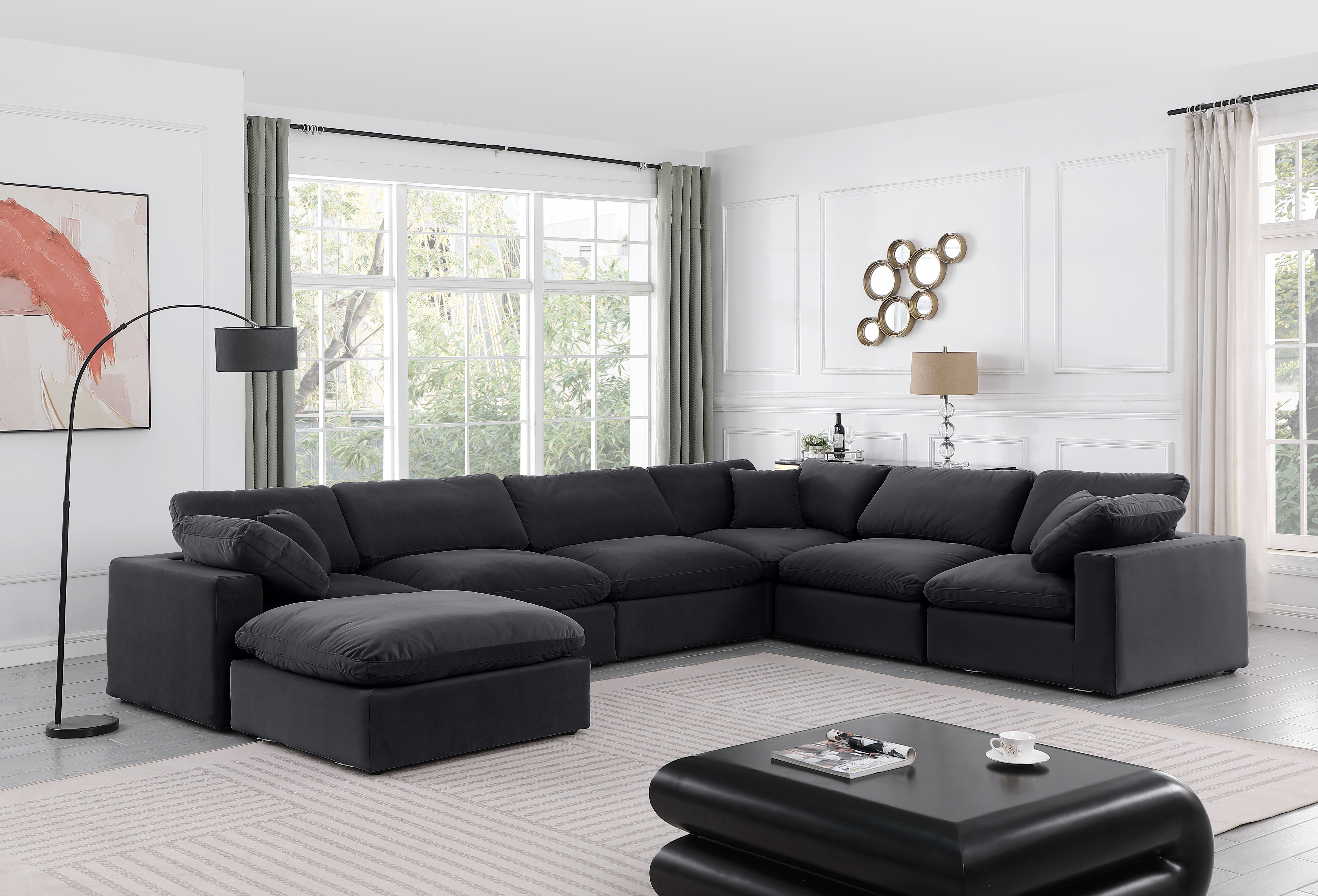 Comfy - 7 Piece Velvet Modular Sectional With Chaise - Black