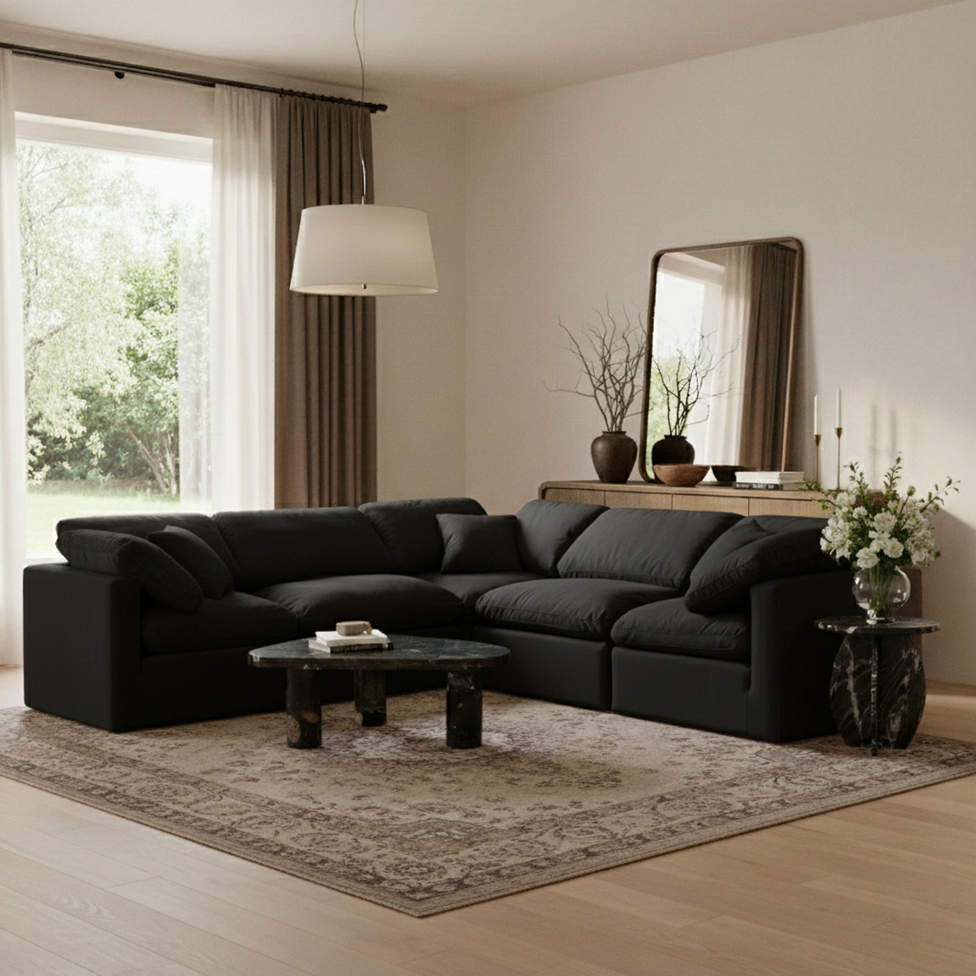 Indulge - Velvet 5 Piece Modular Corner Sectional - Charcoal