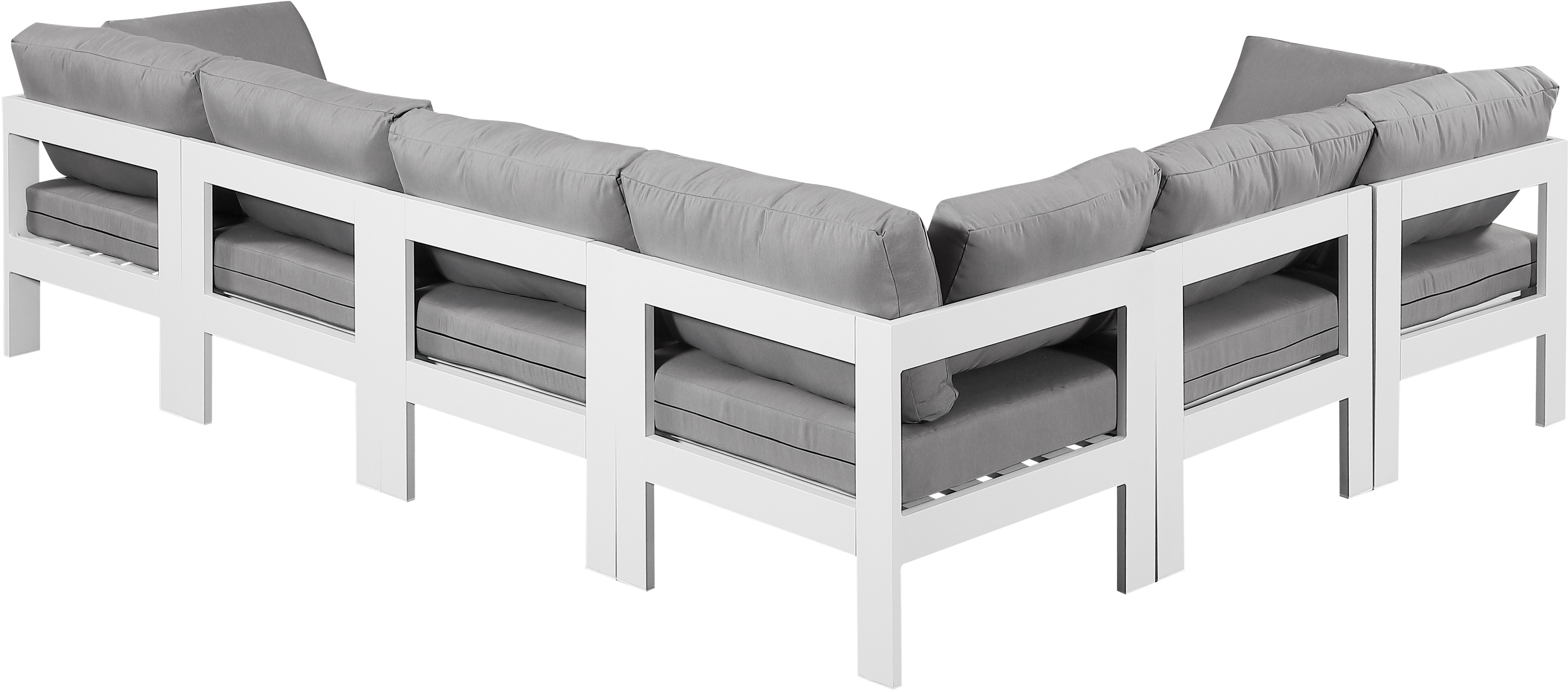 Nizuc - Outdoor Patio 6 Piece Modular Sectional With White Frame - Gray