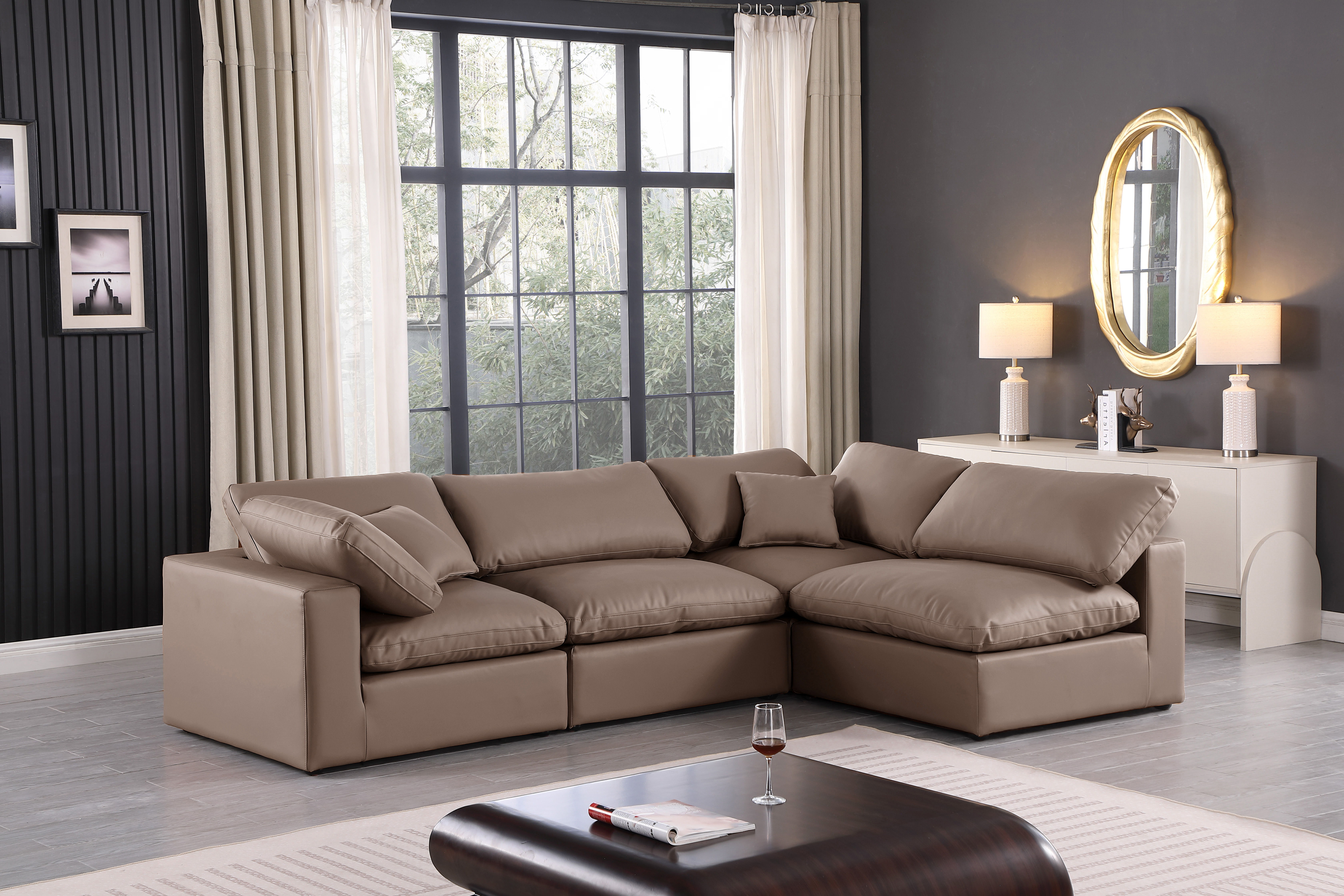 Comfy - 4 Piece Faux Leather Modular Armless Sectional - Brown