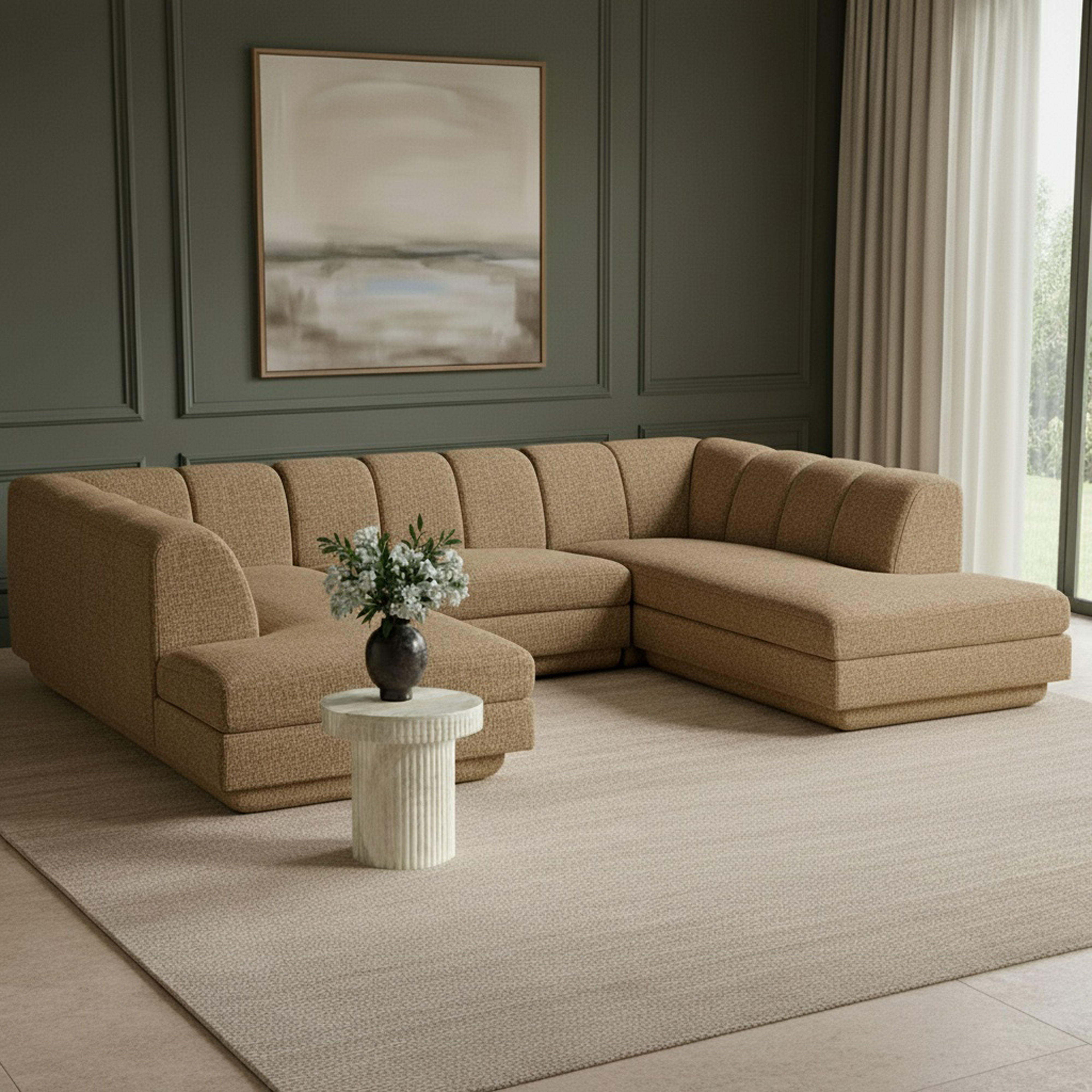 Modari - Fabric Upholstered 3 Piece U-Shaped Modular Sectional - Brown