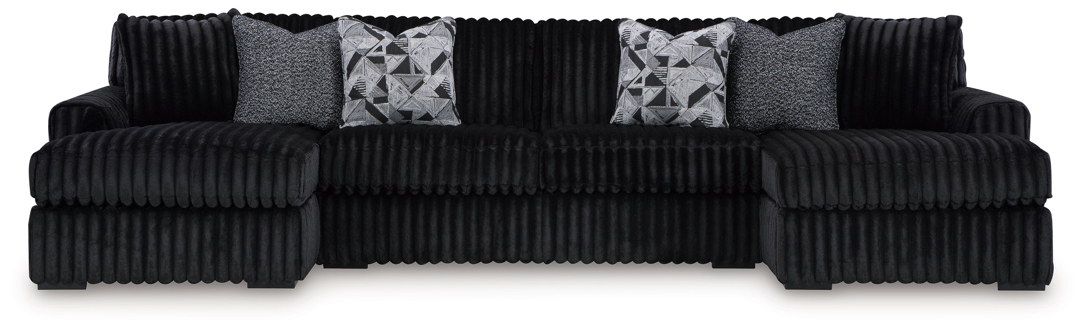 Ashley Furniture Midnight-Madness - 4 Pc. - 3-Piece Sectional With Laf And Raf Corner Chaises, Ottoman - Onyx - Image 2