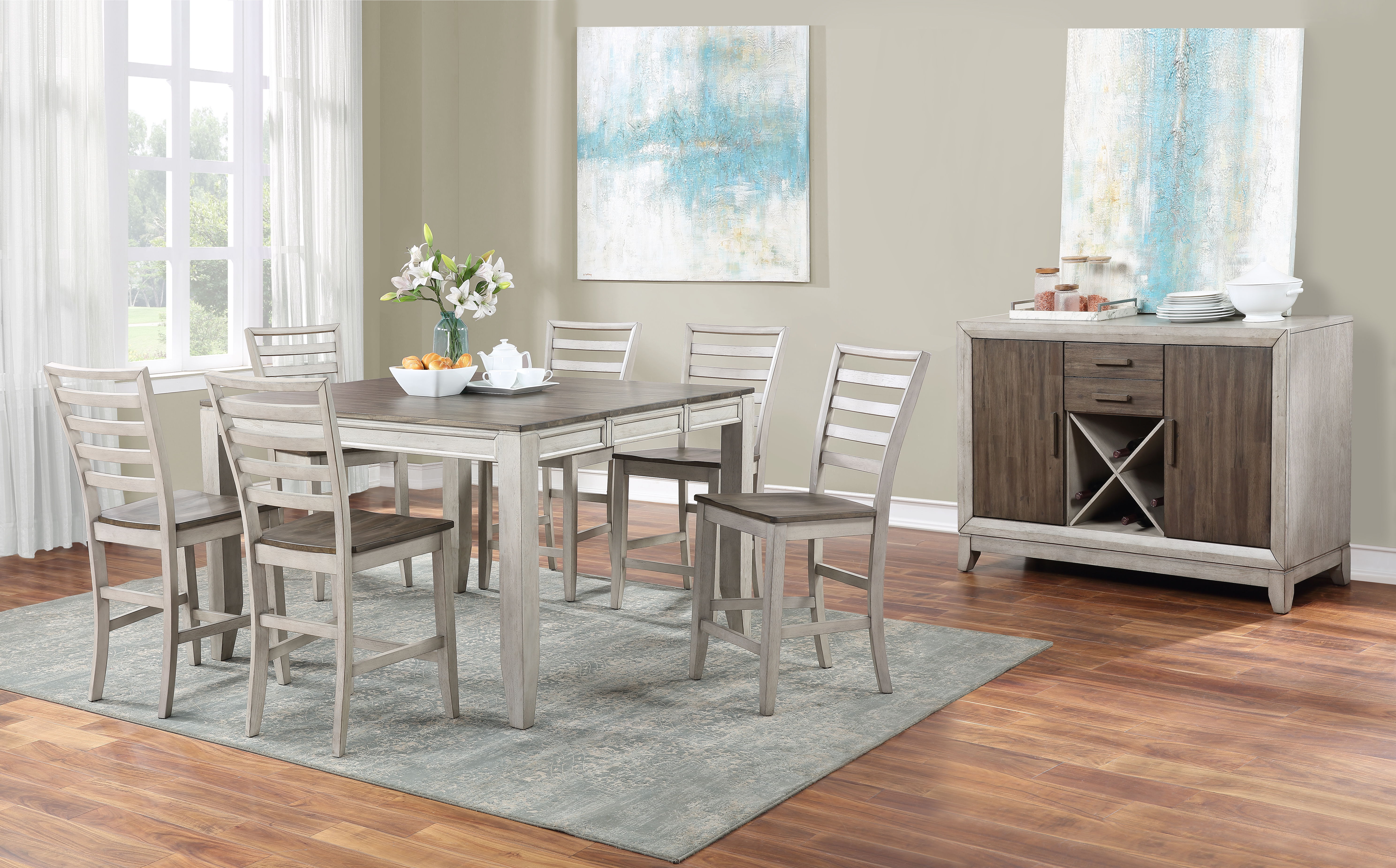 Abacus - 8 Piece Counter Dining Set - Pearl Silver Image