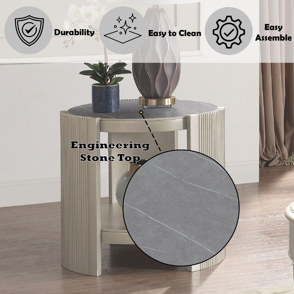 Kasa - End Table - Sintered Stone & Champagne, white, view 7
