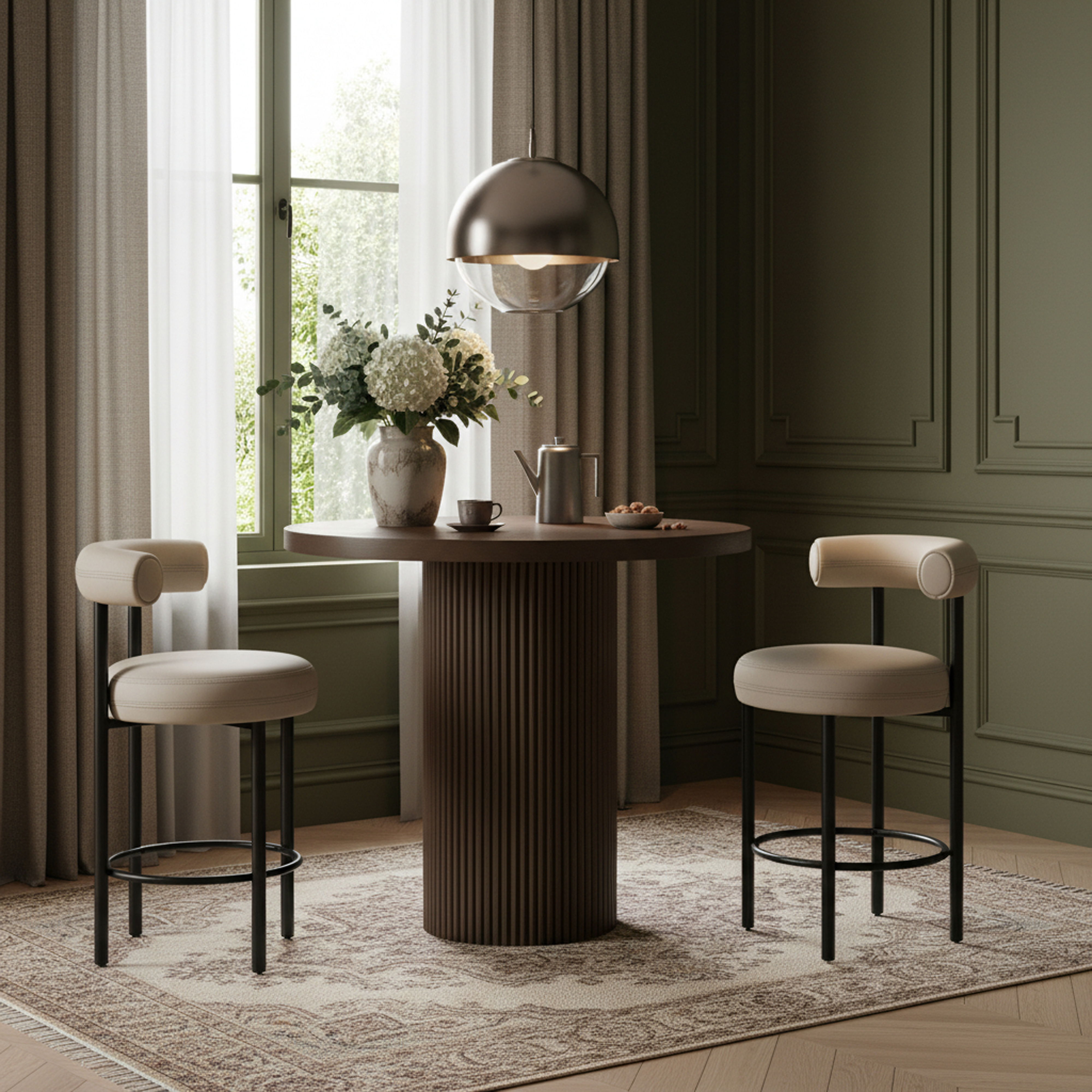 Belinda - Oak Veneer And Solid Wood Round Bar Height Table - Brown