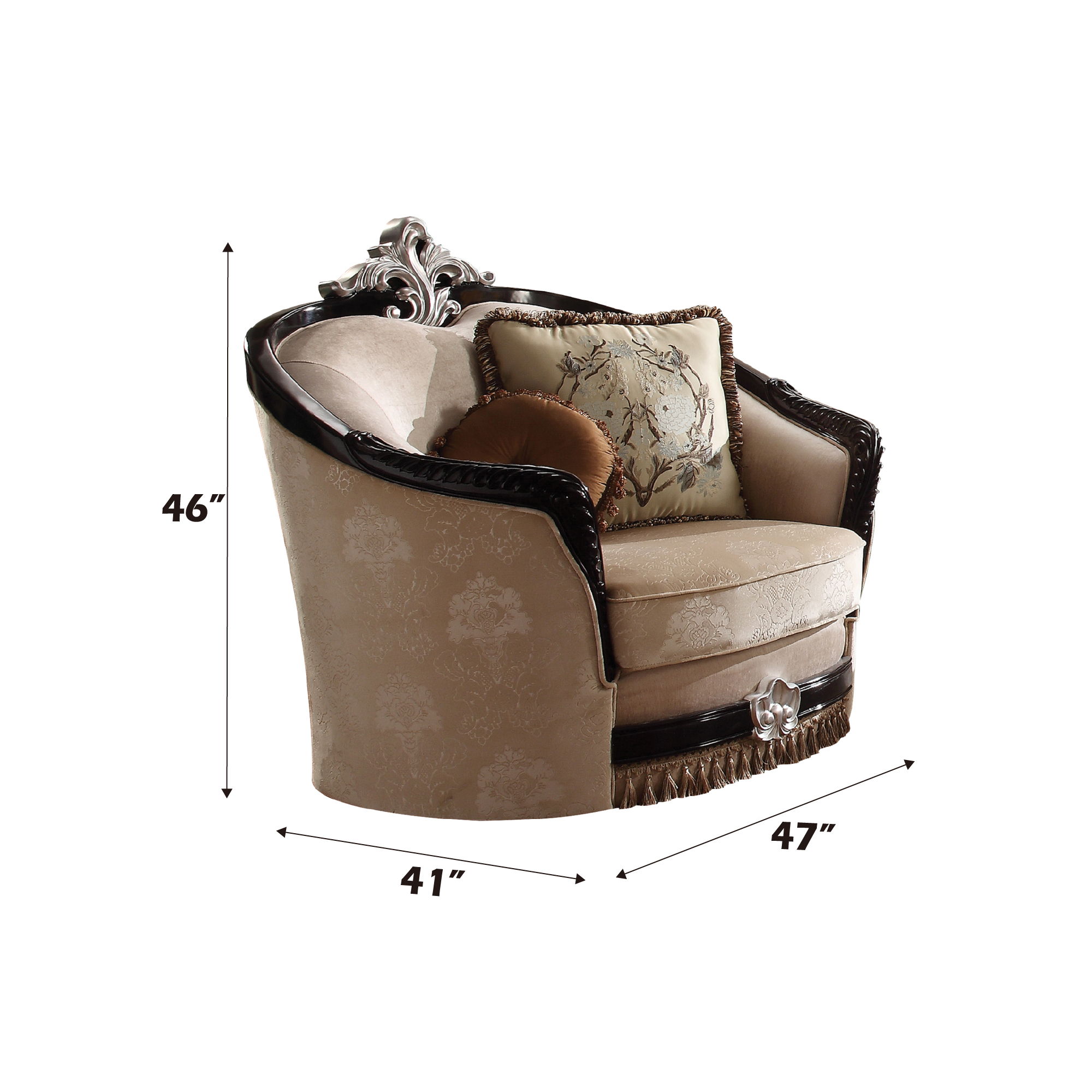 Ernestine - Chair With 2 Pillows - Tan Fabric & Black, beige, view 3