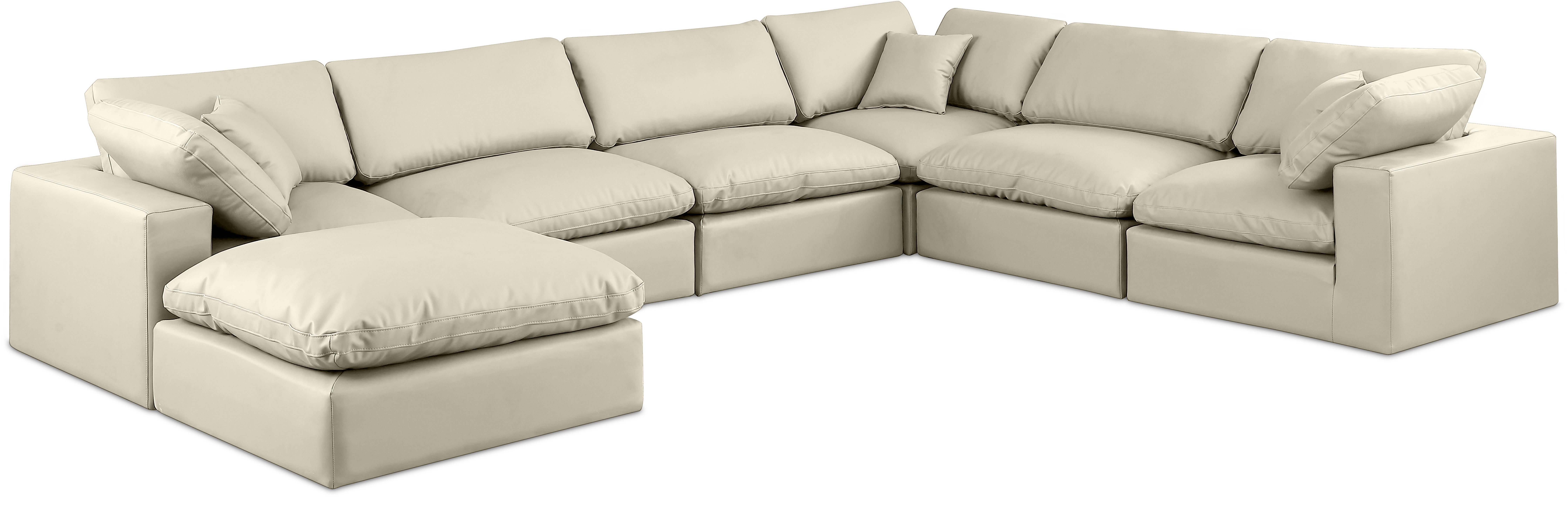 Comfy - 7 Piece Faux Leather Modular Sectional With Chaise - Cream