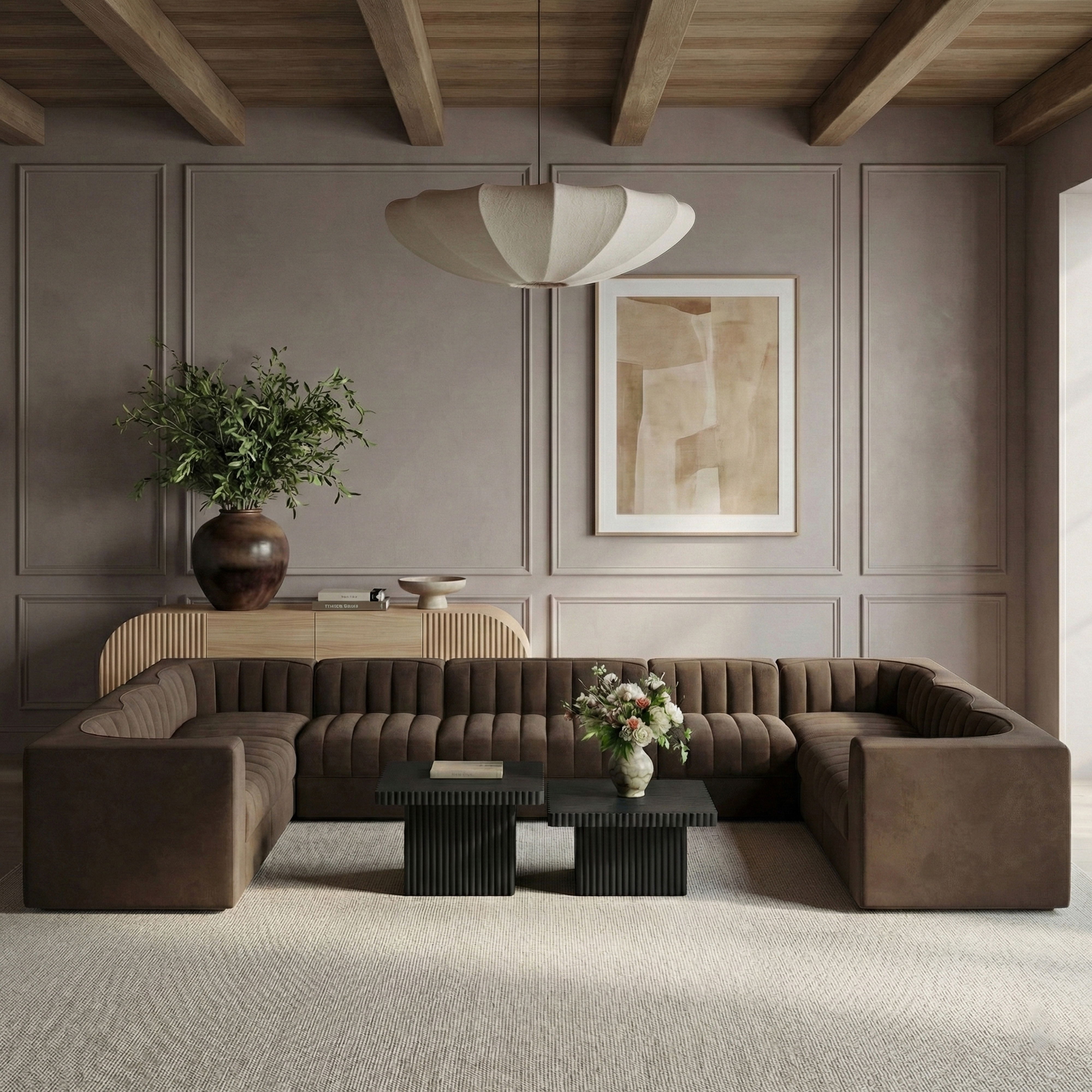 Rummi - Velvet Performance Fabric Upholstered 10 Piece Modular Sectional - Brown