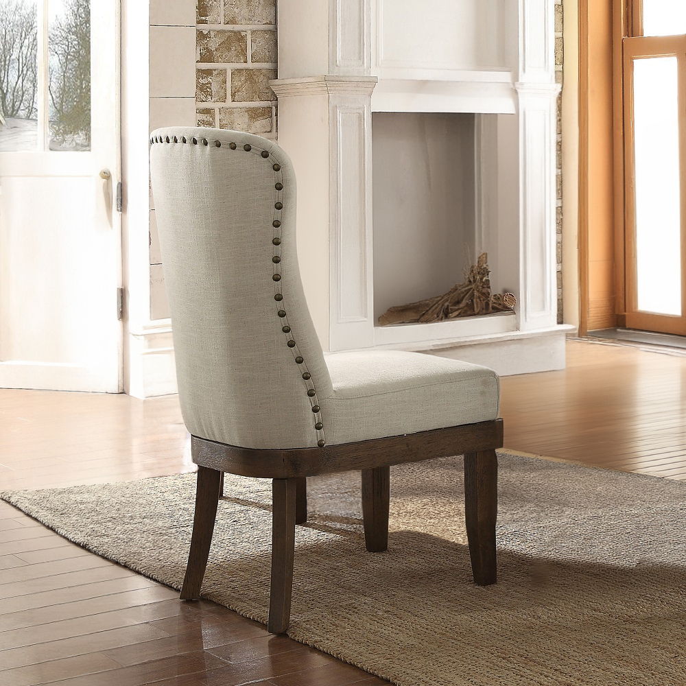 Landon - Side Chair (Set of 2) - Beige Linen & Salvage Brown, beige